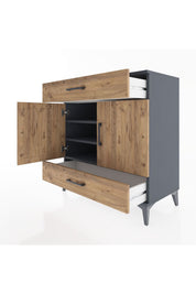 Hyperion Şifonyer 3 Raflı 2 Çekmeceli 2 Kapaklı 88x44x96 Antrasit-Çam