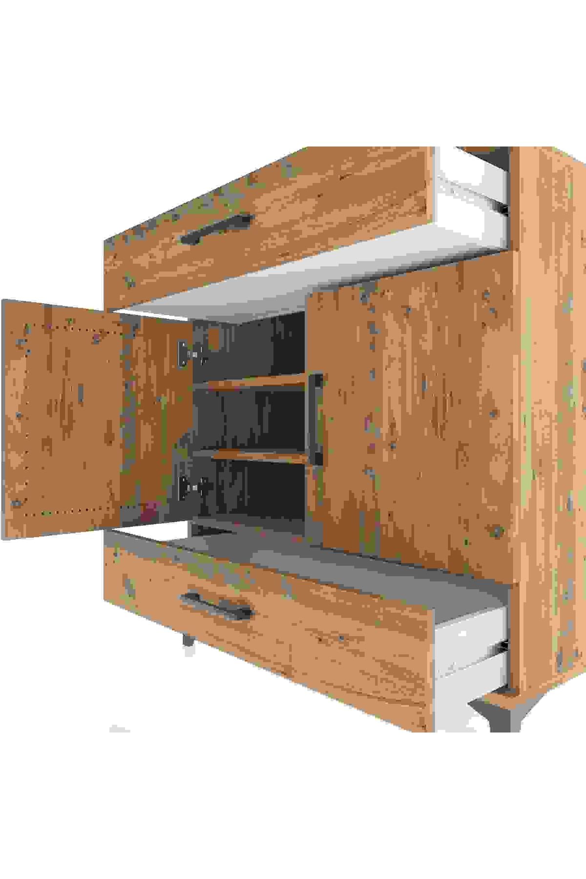 Hyperion Şifonyer 3 Raflı 2 Çekmeceli 2 Kapaklı 88x44x96 Çam-Çam