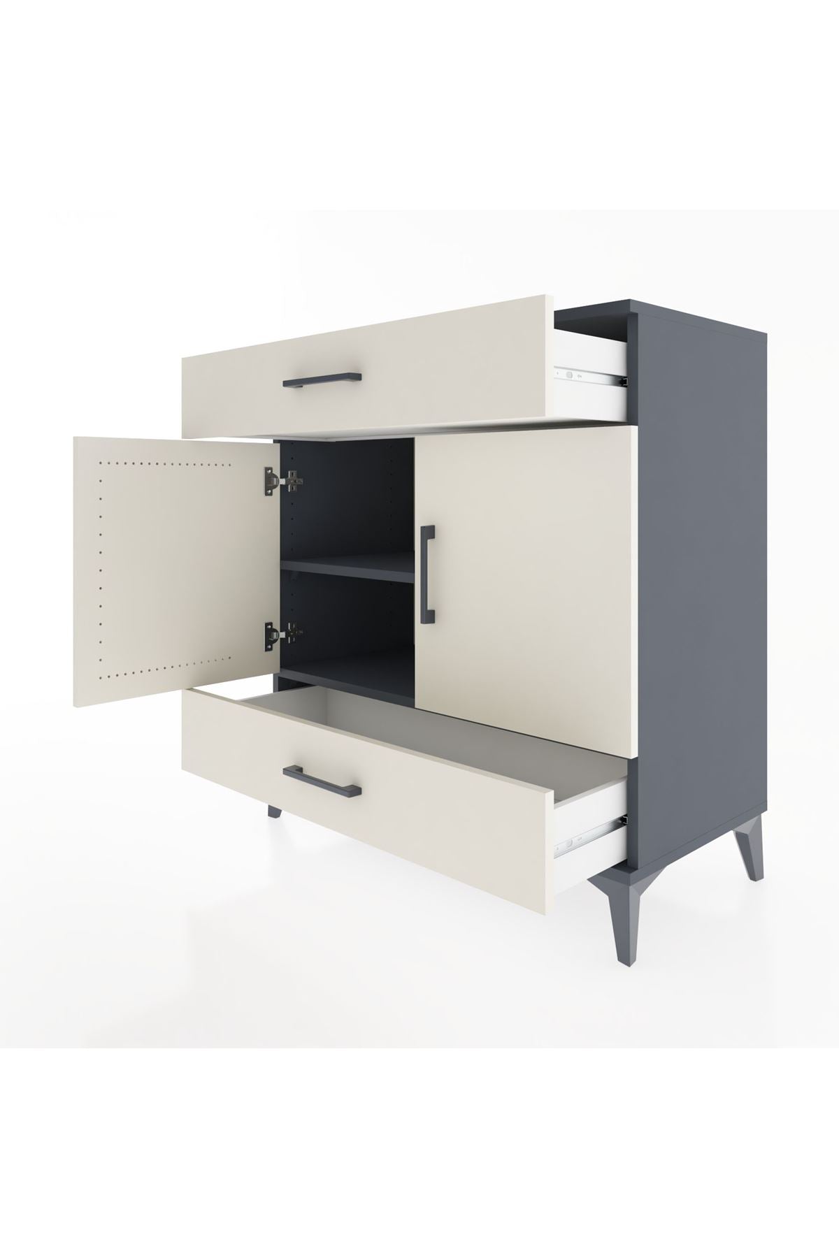 Hyperion Şifonyer 2 Raflı 2 Çekmeceli 2 Kapaklı 88x44x96 Antrasit-Aytaşı