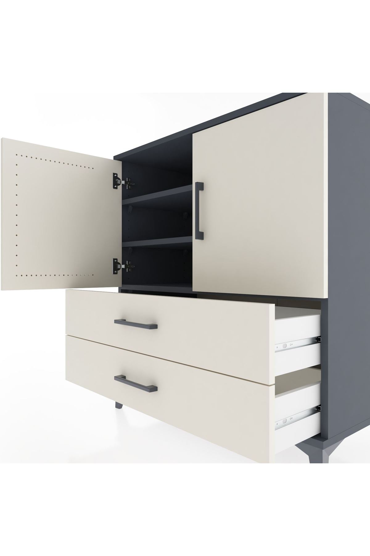 Hyperion Şifonyer 3 Raflı 2 Çekmeceli 2 Kapaklı 88x44x96 Antrasit-Aytaşı