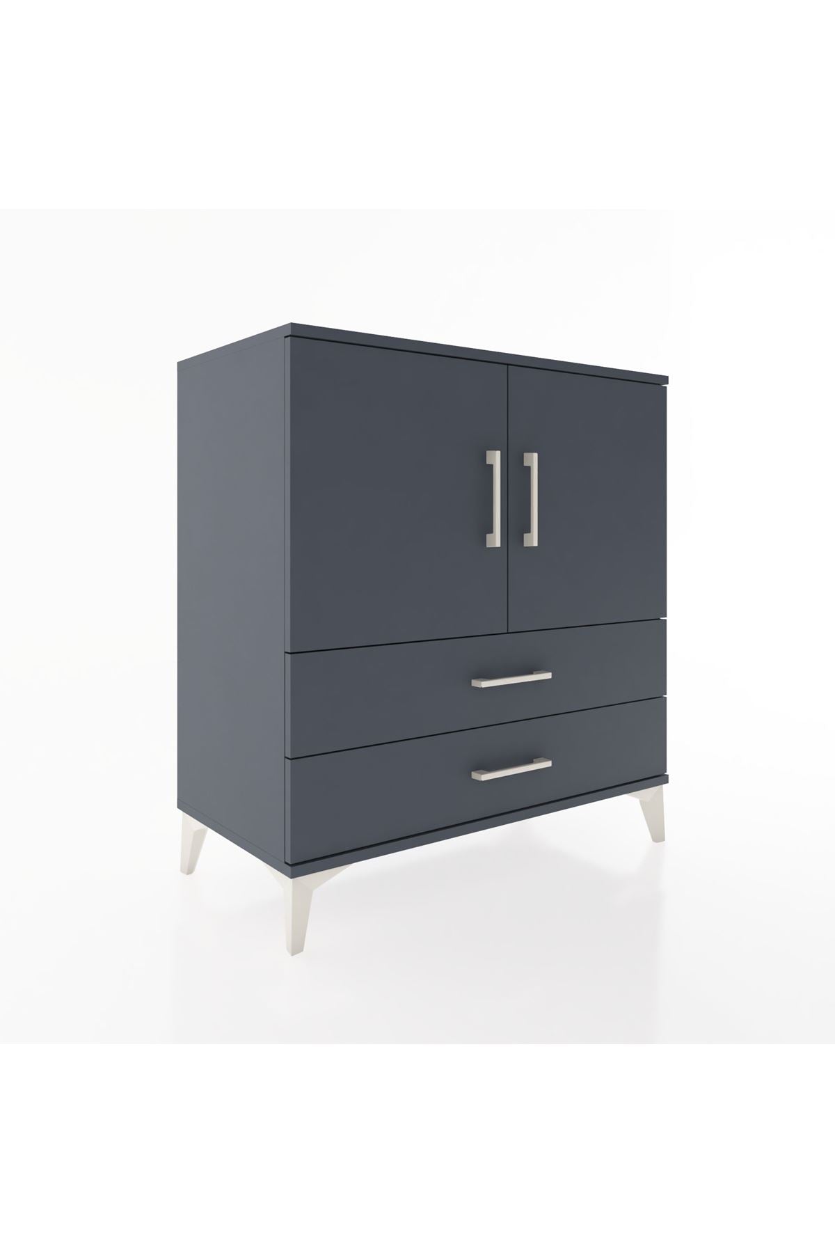 Hyperion Şifonyer 2 Raflı 2 Çekmeceli 2 Kapaklı 88x44x96 Antrasit-Antrasit