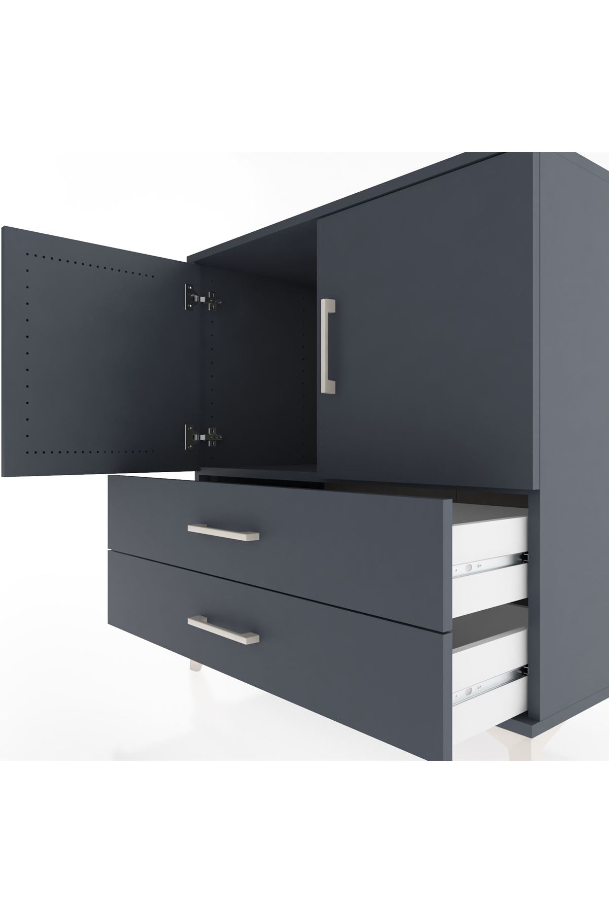 Hyperion Şifonyer Tek Raflı 2 Çekmeceli 2 Kapaklı 88x44x96 Antrasit-Antrasit