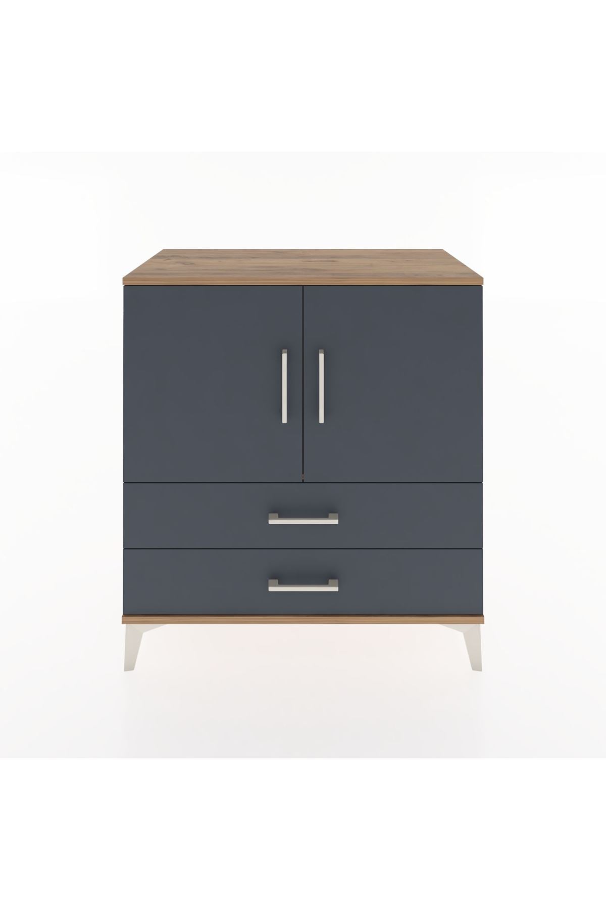 Hyperion Şifonyer Tek Raflı 2 Çekmeceli 2 Kapaklı 88x44x96 Çam-Antrasit