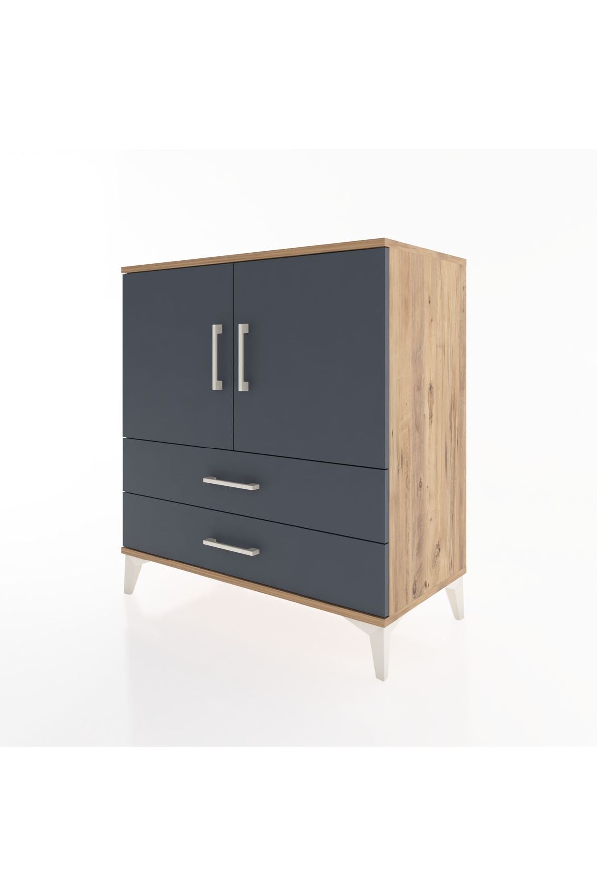 Hyperion Şifonyer Tek Raflı 2 Çekmeceli 2 Kapaklı 88x44x96 Çam-Antrasit