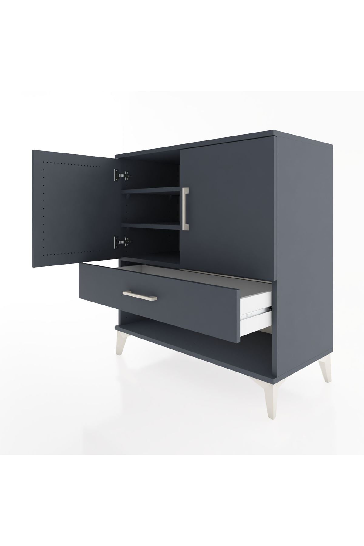 Hyperion Şifonyer 3 Raflı Tek Çekmeceli 2 Kapaklı 88x44x96 Antrasit-Antrasit