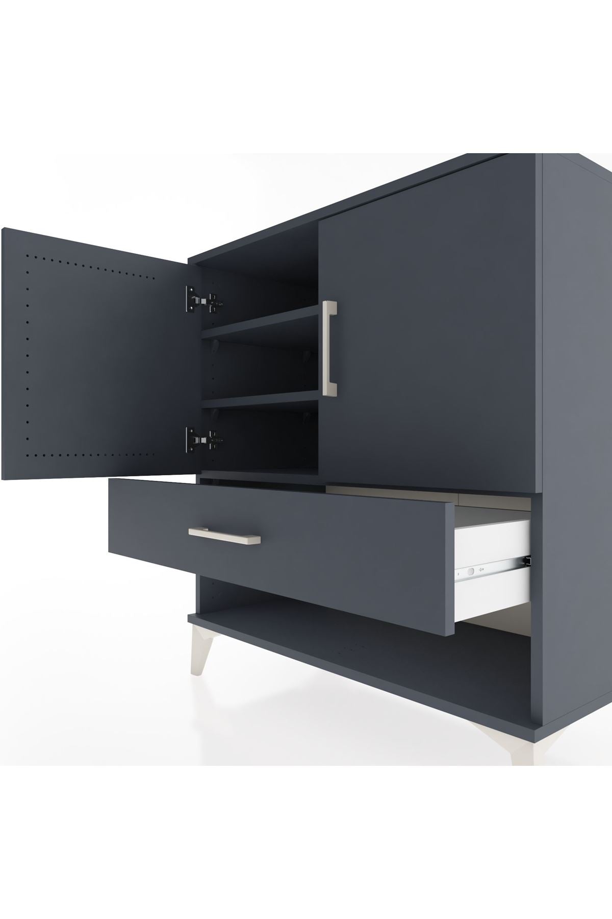 Hyperion Şifonyer 3 Raflı Tek Çekmeceli 2 Kapaklı 88x44x96 Antrasit-Antrasit