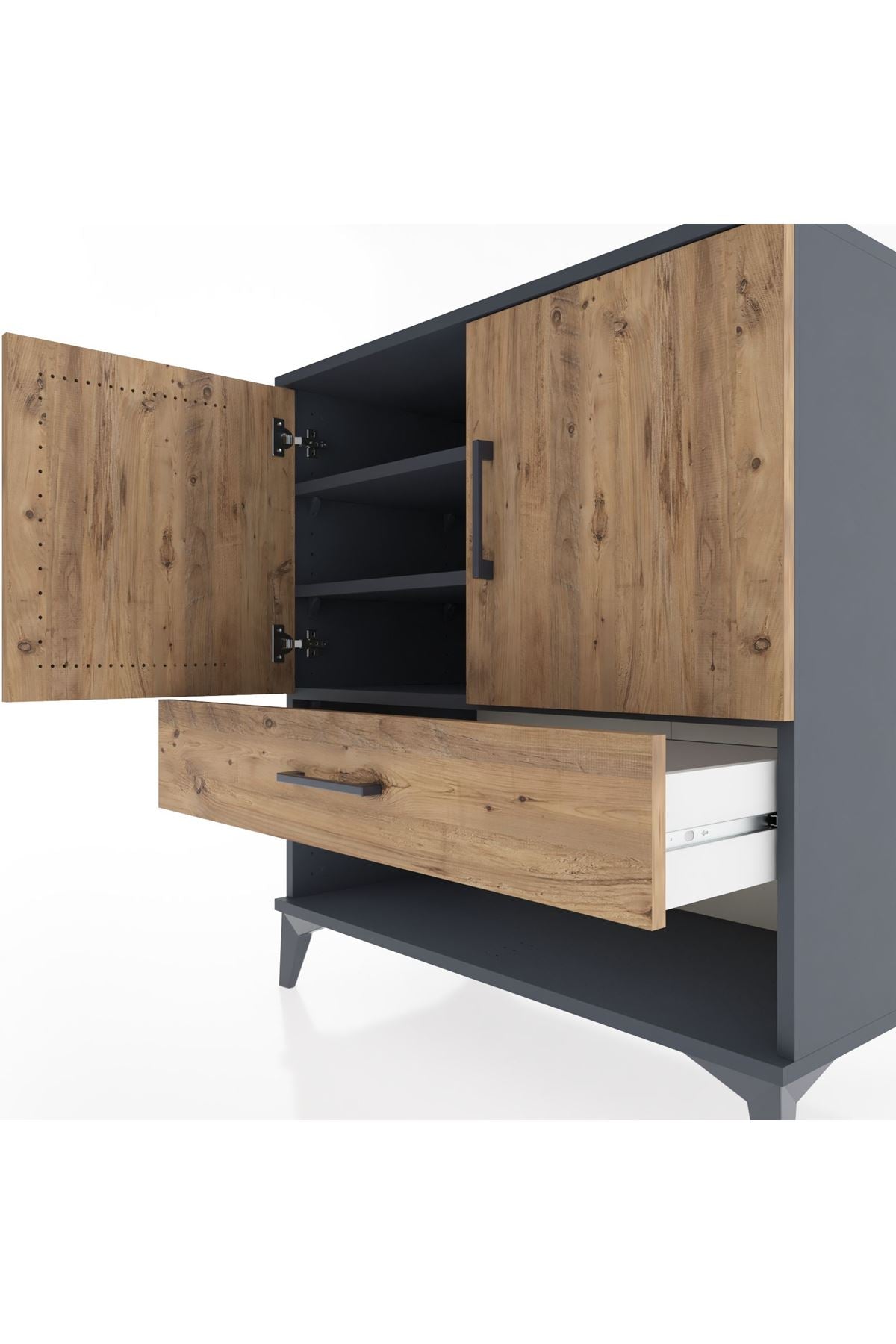 Hyperion Şifonyer 3 Raflı Tek Çekmeceli 2 Kapaklı 88x44x96 Antrasit-Çam