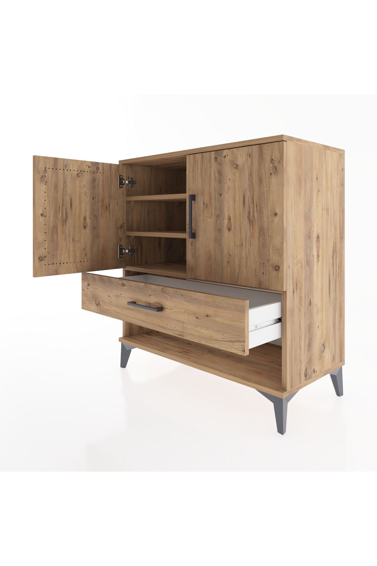 Hyperion Şifonyer 3 Raflı Tek Çekmeceli 2 Kapaklı 88x44x96 Çam-Çam