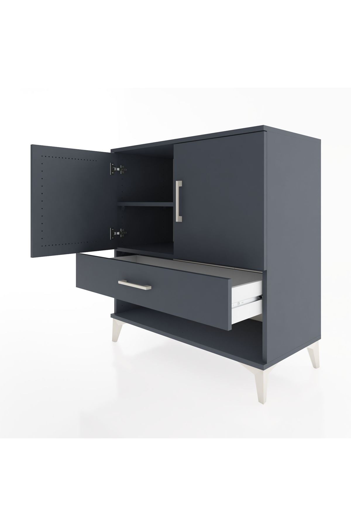 Hyperion Şifonyer 2 Raflı Tek Çekmeceli 2 Kapaklı 88x44x96 Antrasit-Antrasit