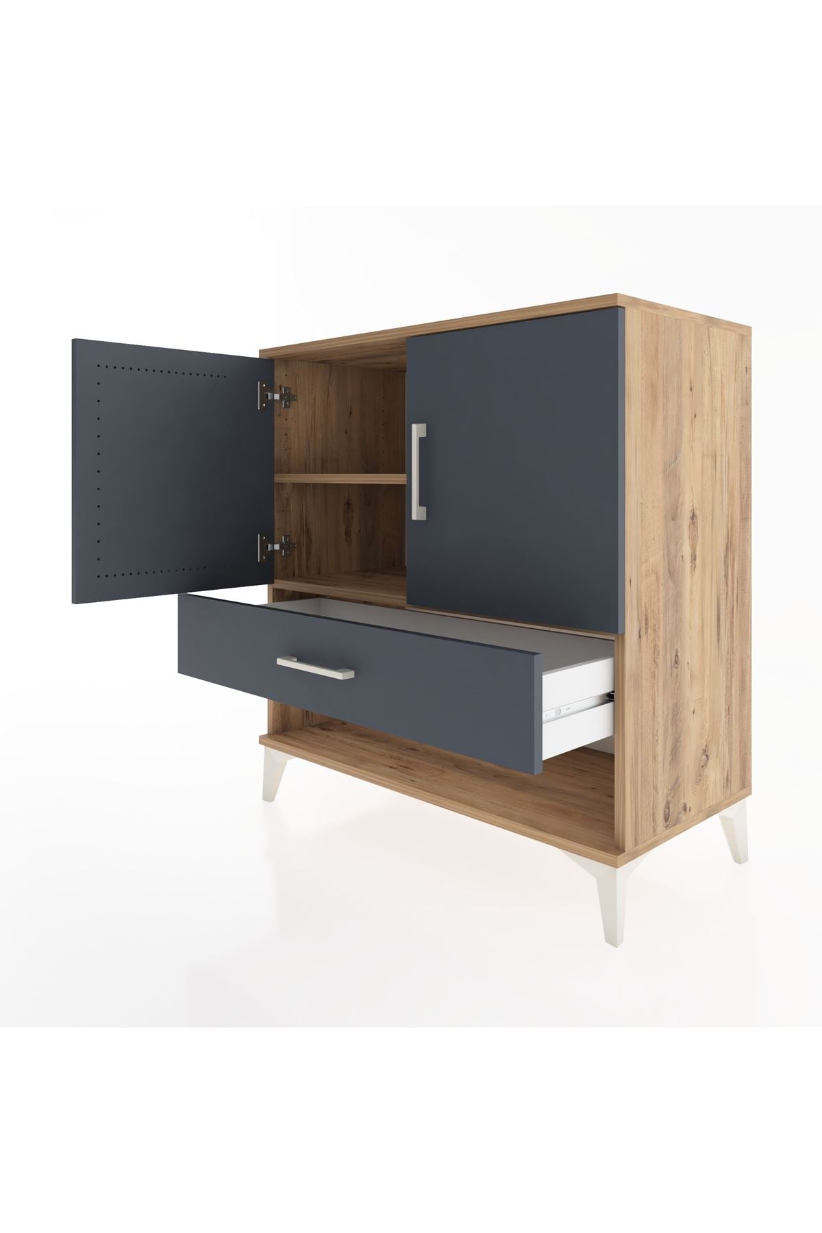 Hyperion Şifonyer 2 Raflı Tek Çekmeceli 2 Kapaklı 88x44x96 Çam-Antrasit