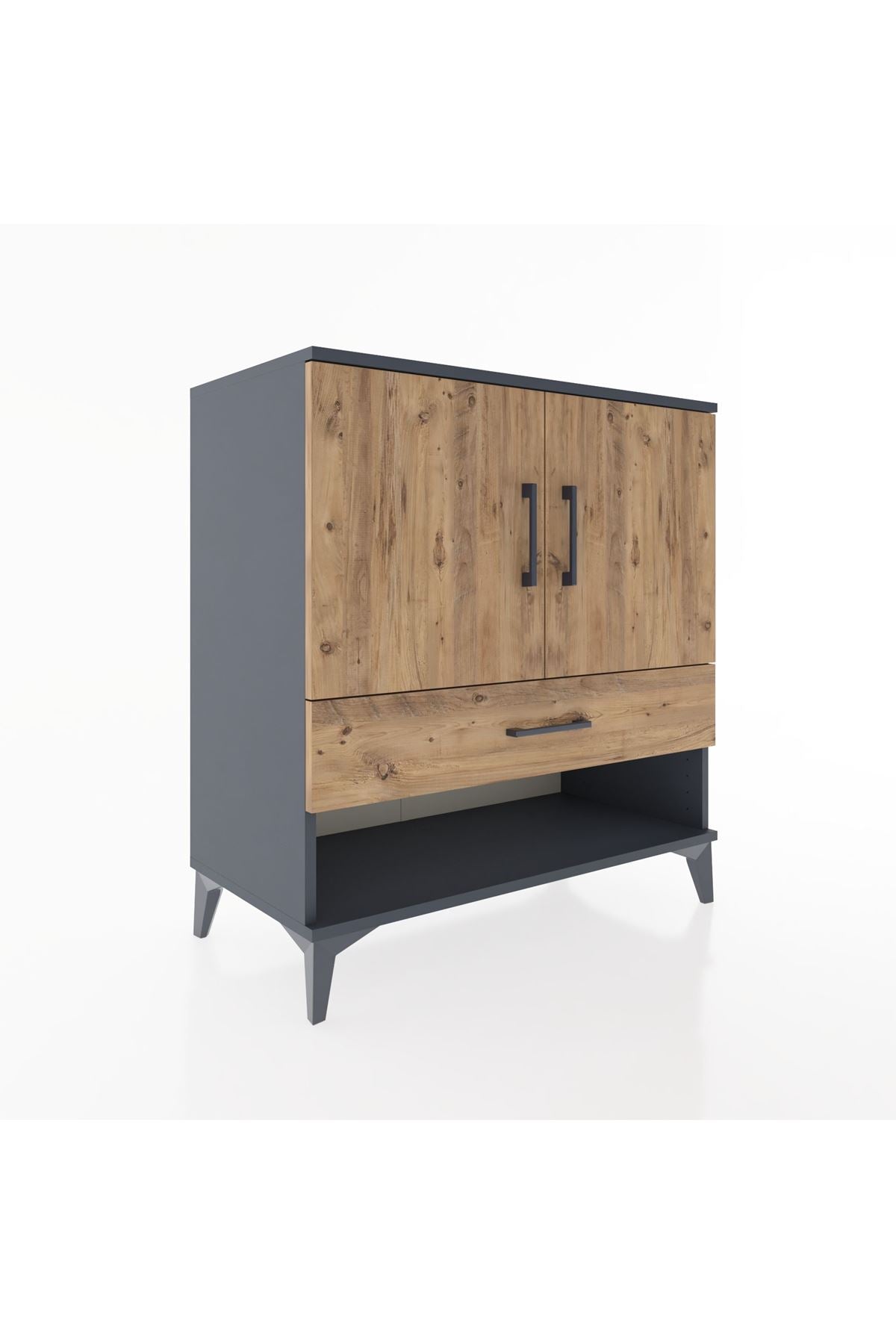 Hyperion Şifonyer Tek Raflı Tek Çekmeceli 2 Kapaklı 88x44x96 Antrasit-Çam