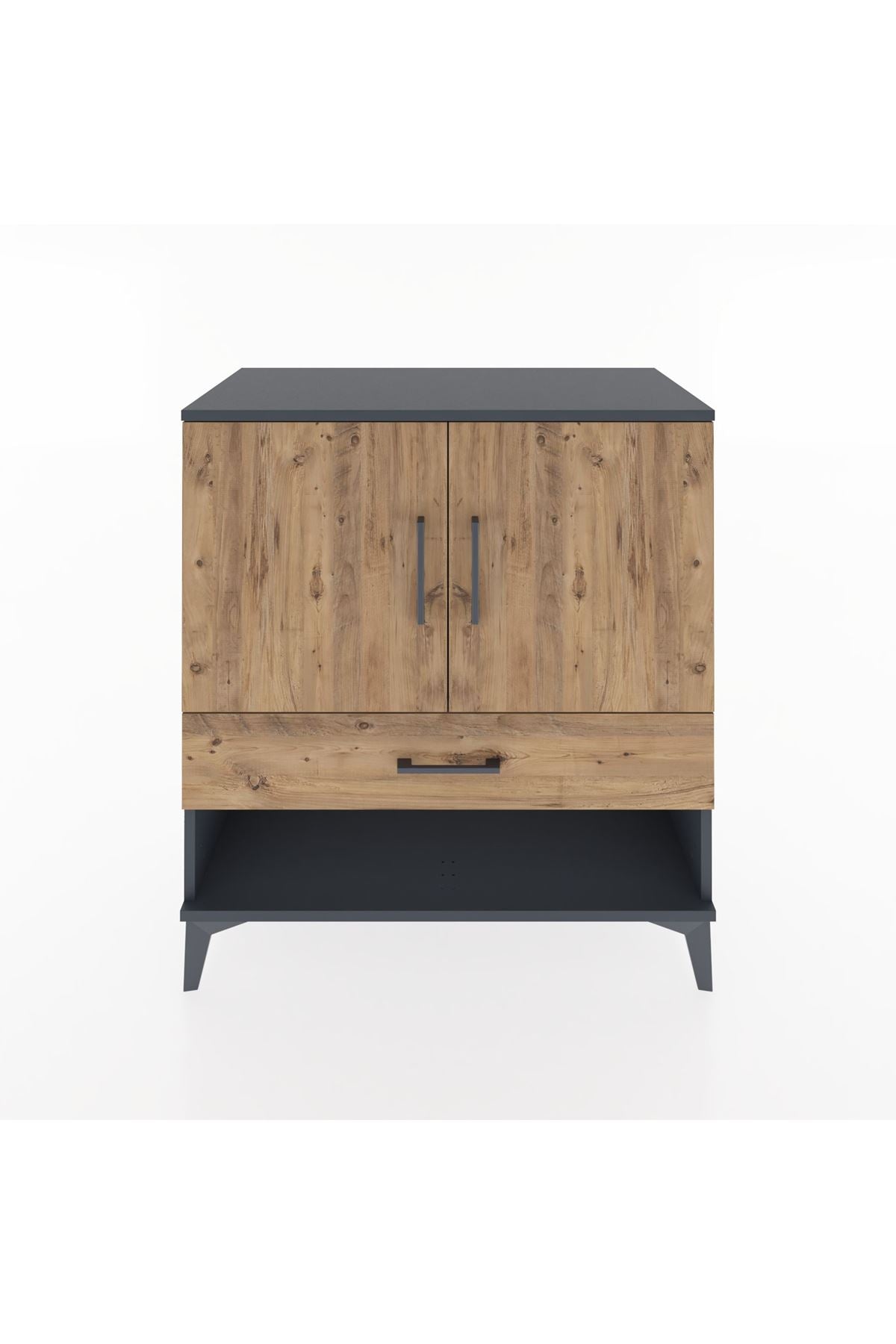 Hyperion Şifonyer Tek Raflı Tek Çekmeceli 2 Kapaklı 88x44x96 Antrasit-Çam