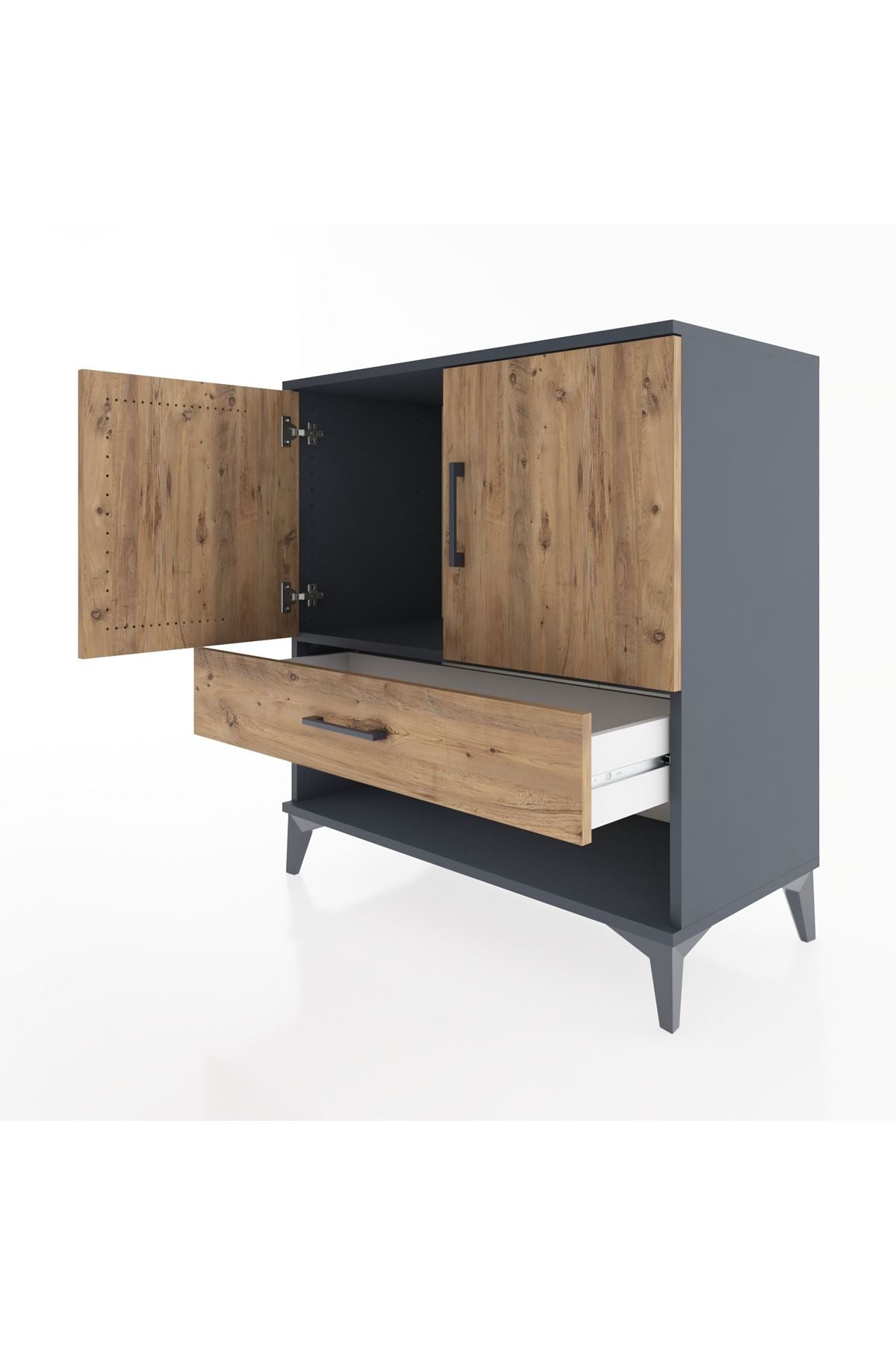 Hyperion Şifonyer Tek Raflı Tek Çekmeceli 2 Kapaklı 88x44x96 Antrasit-Çam