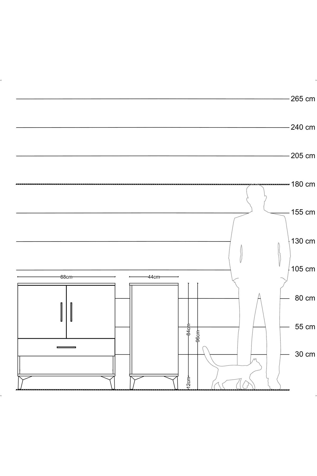 Hyperion Şifonyer Tek Raflı Tek Çekmeceli 2 Kapaklı 88x44x96 Çam-Antrasit