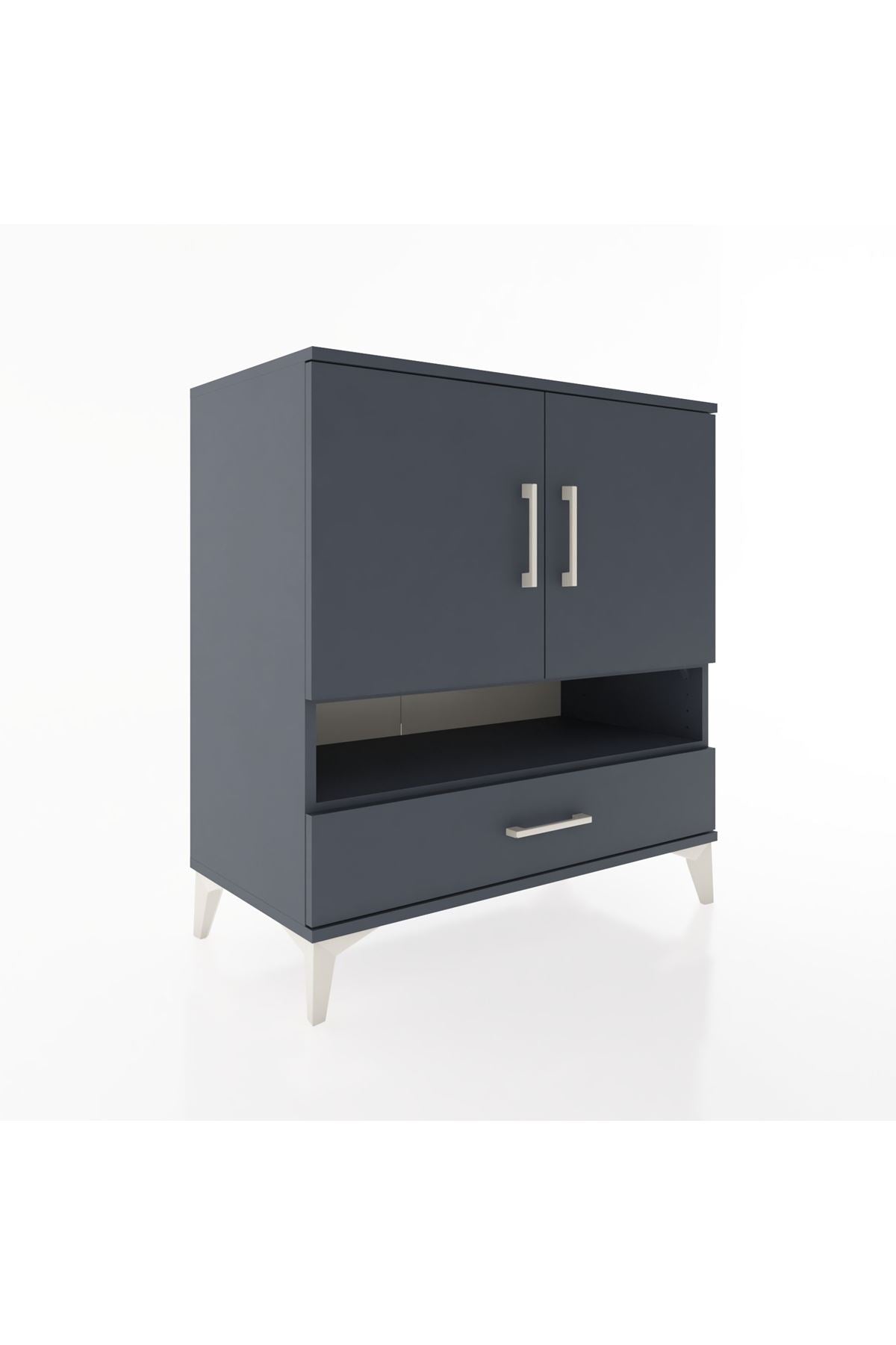 Hyperion Şifonyer 4 Raflı Tek Çekmeceli 2 Kapaklı 88x44x96 Antrasit-Antrasit