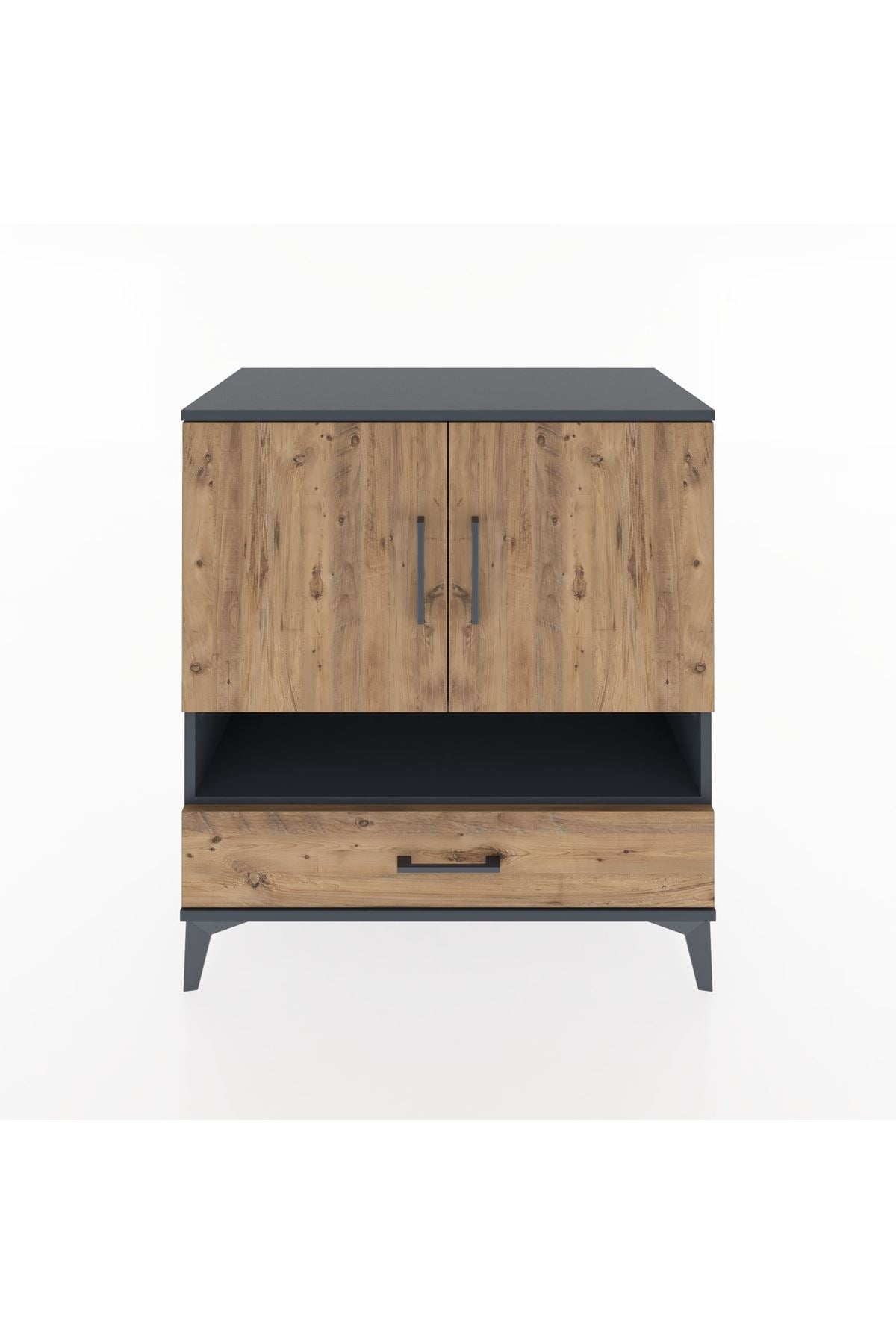 Hyperion Şifonyer 4 Raflı Tek Çekmeceli 2 Kapaklı 88x44x96 Antrasit-Çam