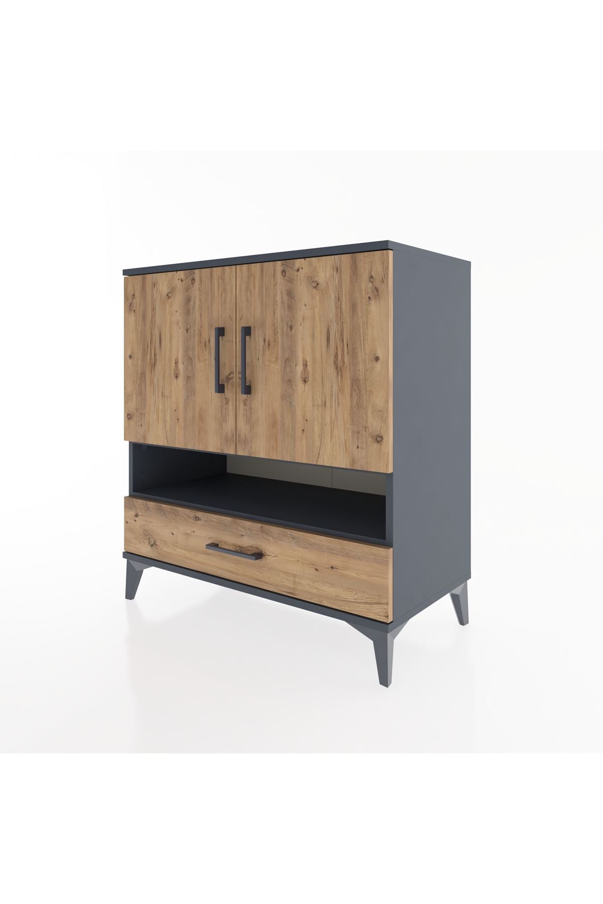 Hyperion Şifonyer 4 Raflı Tek Çekmeceli 2 Kapaklı 88x44x96 Antrasit-Çam