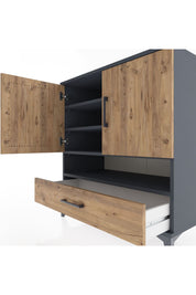 Hyperion Şifonyer 4 Raflı Tek Çekmeceli 2 Kapaklı 88x44x96 Antrasit-Çam
