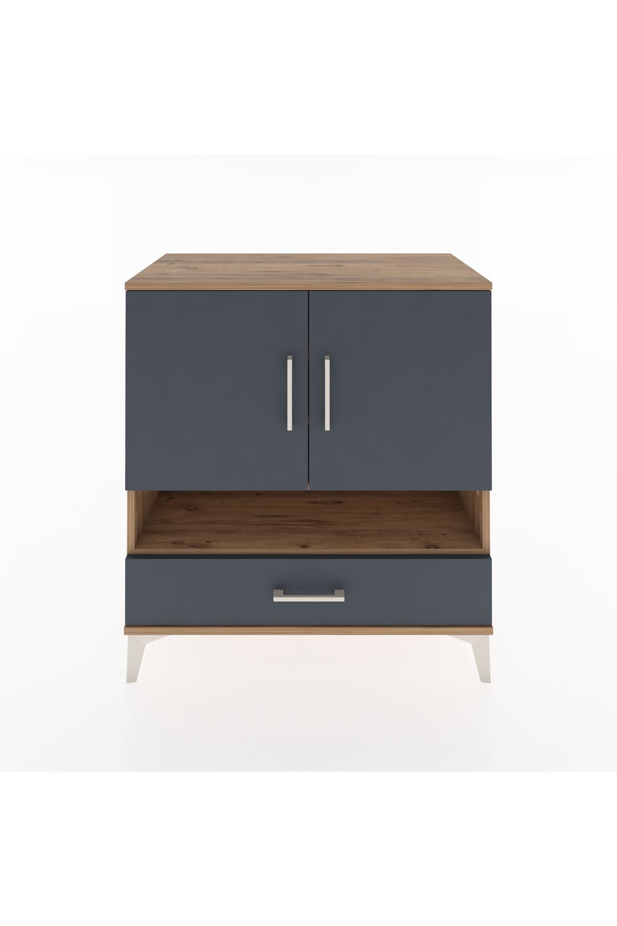 Hyperion Şifonyer 4 Raflı Tek Çekmeceli 2 Kapaklı 88x44x96 Çam-Antrasit