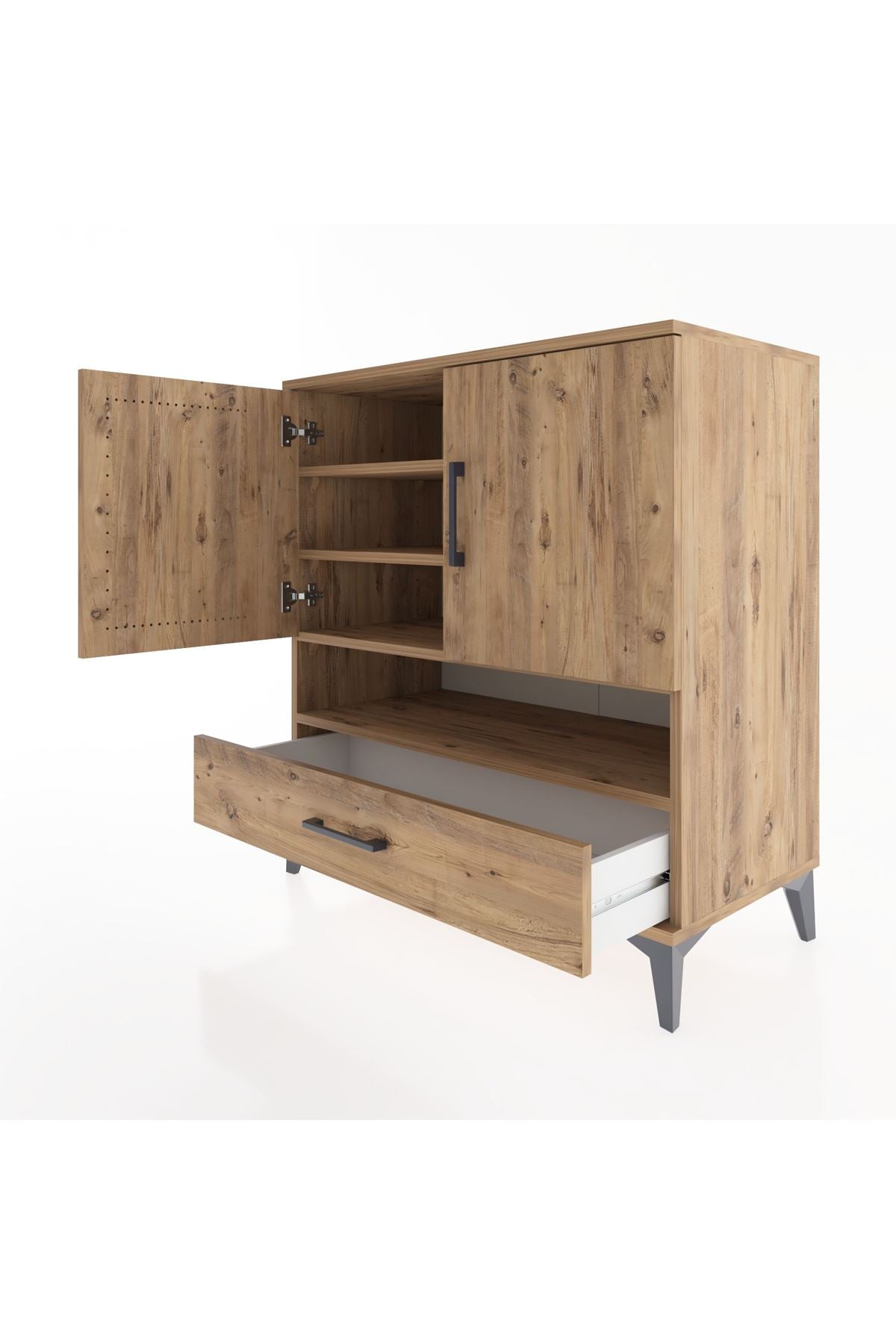 Hyperion Şifonyer 4 Raflı Tek Çekmeceli 2 Kapaklı 88x44x96 Çam-Çam