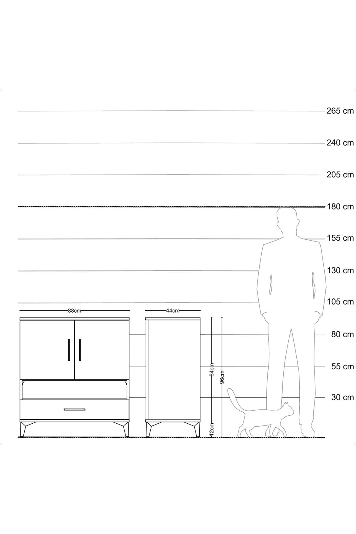 Hyperion Şifonyer 4 Raflı Tek Çekmeceli 2 Kapaklı 88x44x96 Çam-Çam