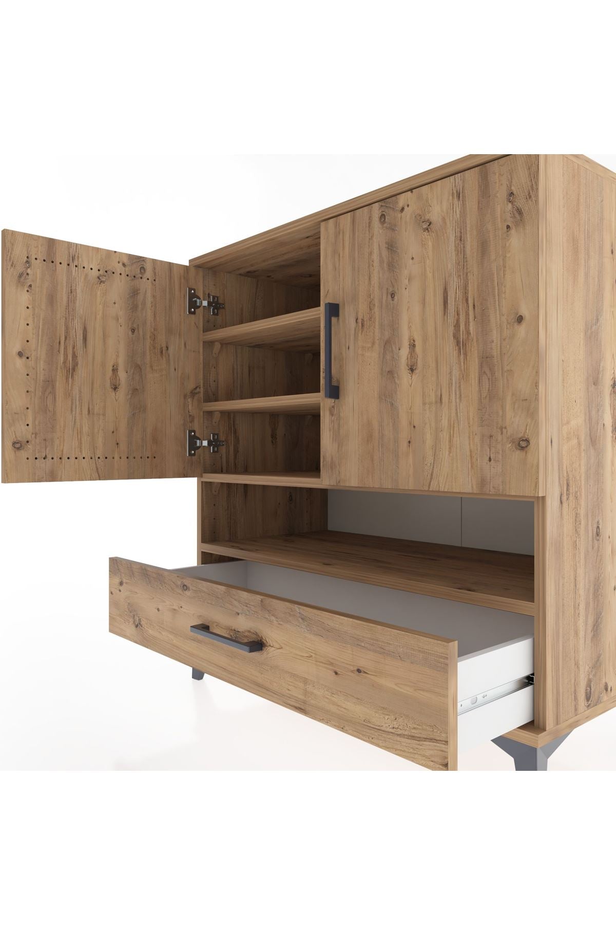 Hyperion Şifonyer 4 Raflı Tek Çekmeceli 2 Kapaklı 88x44x96 Çam-Çam