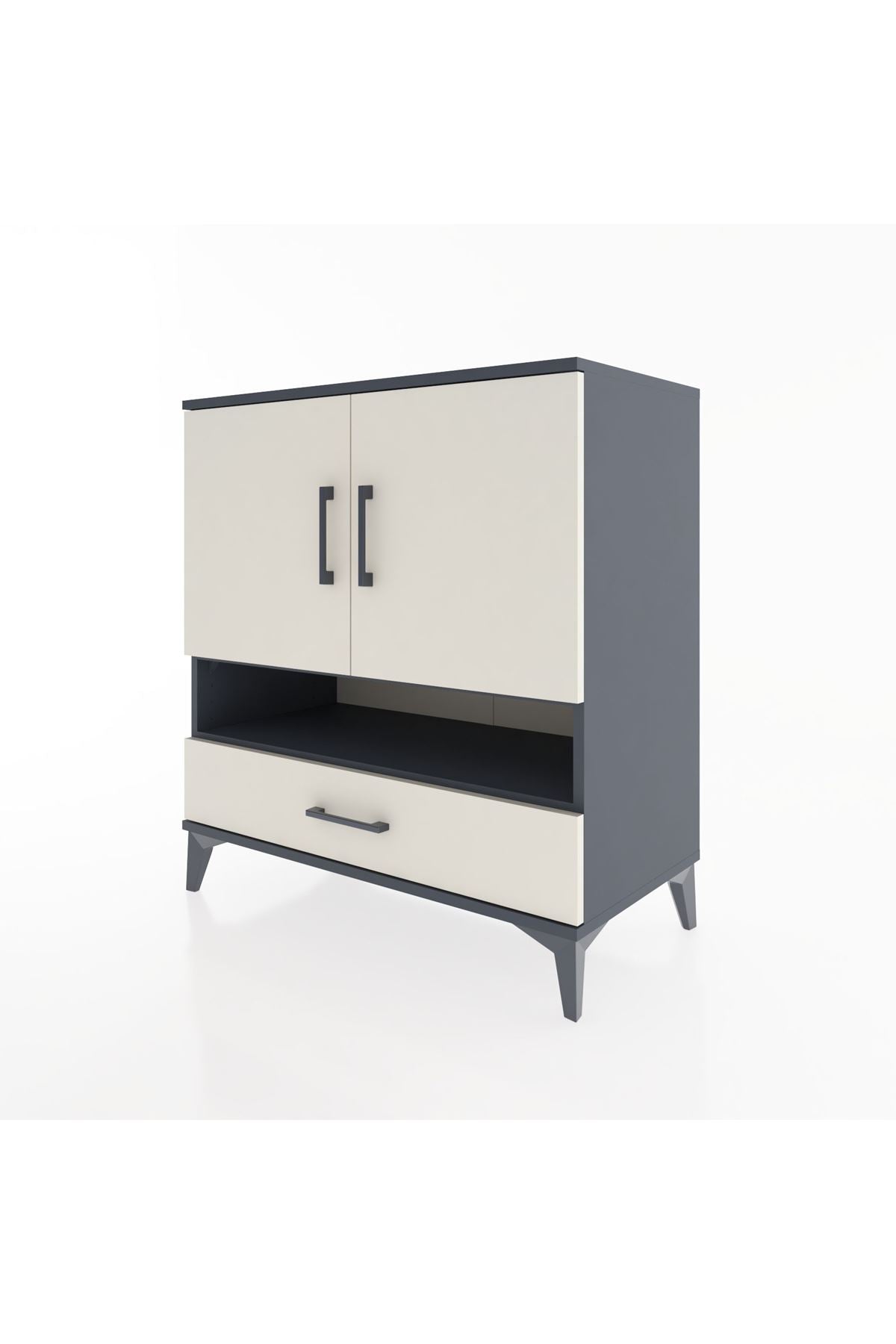 Hyperion Şifonyer 3 Raflı Tek Çekmeceli 2 Kapaklı 88x44x96 Antrasit-Aytaşı