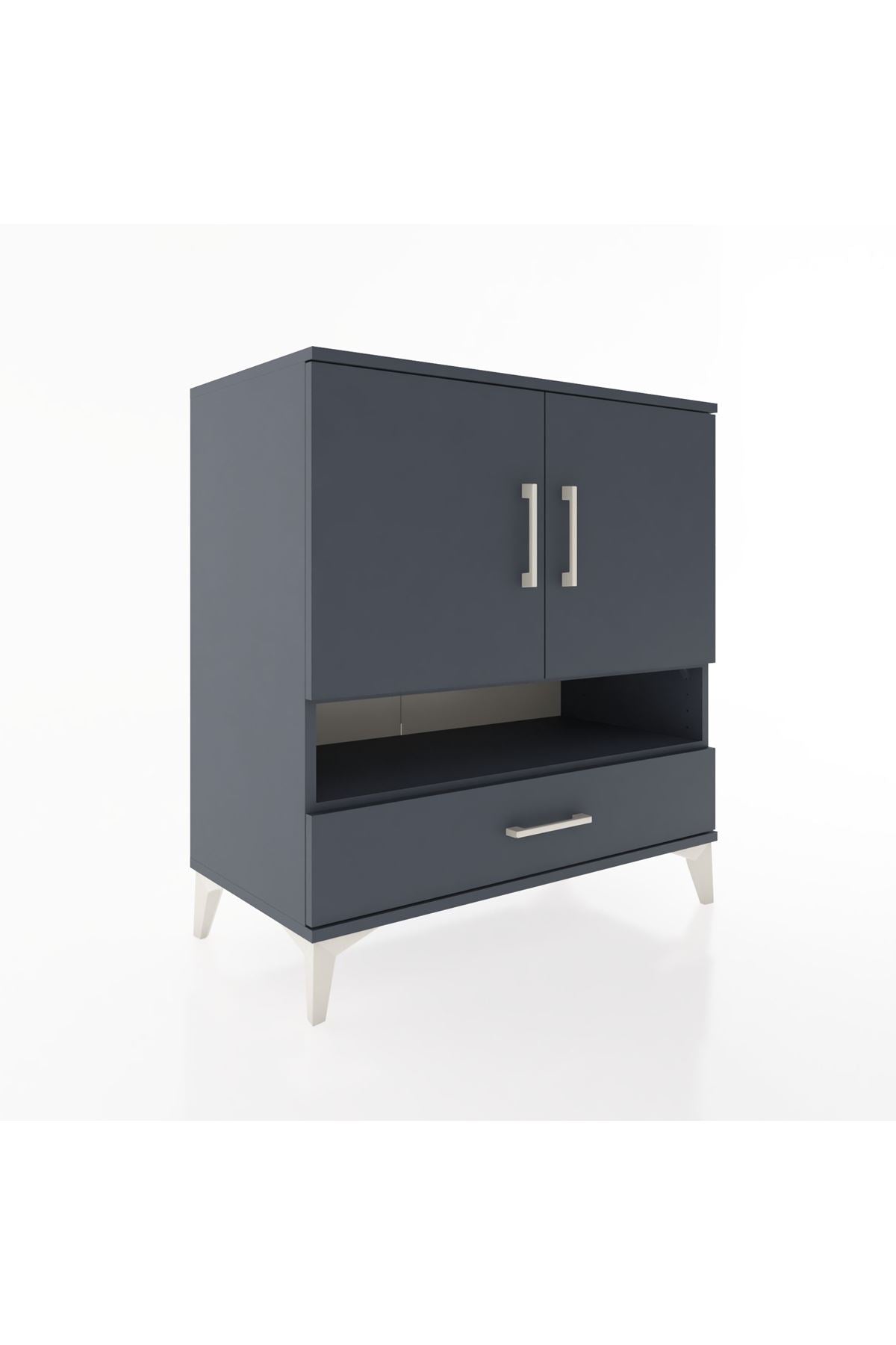 Hyperion Şifonyer 3 Raflı Tek Çekmeceli 2 Kapaklı 88x44x96 Antrasit-Antrasit