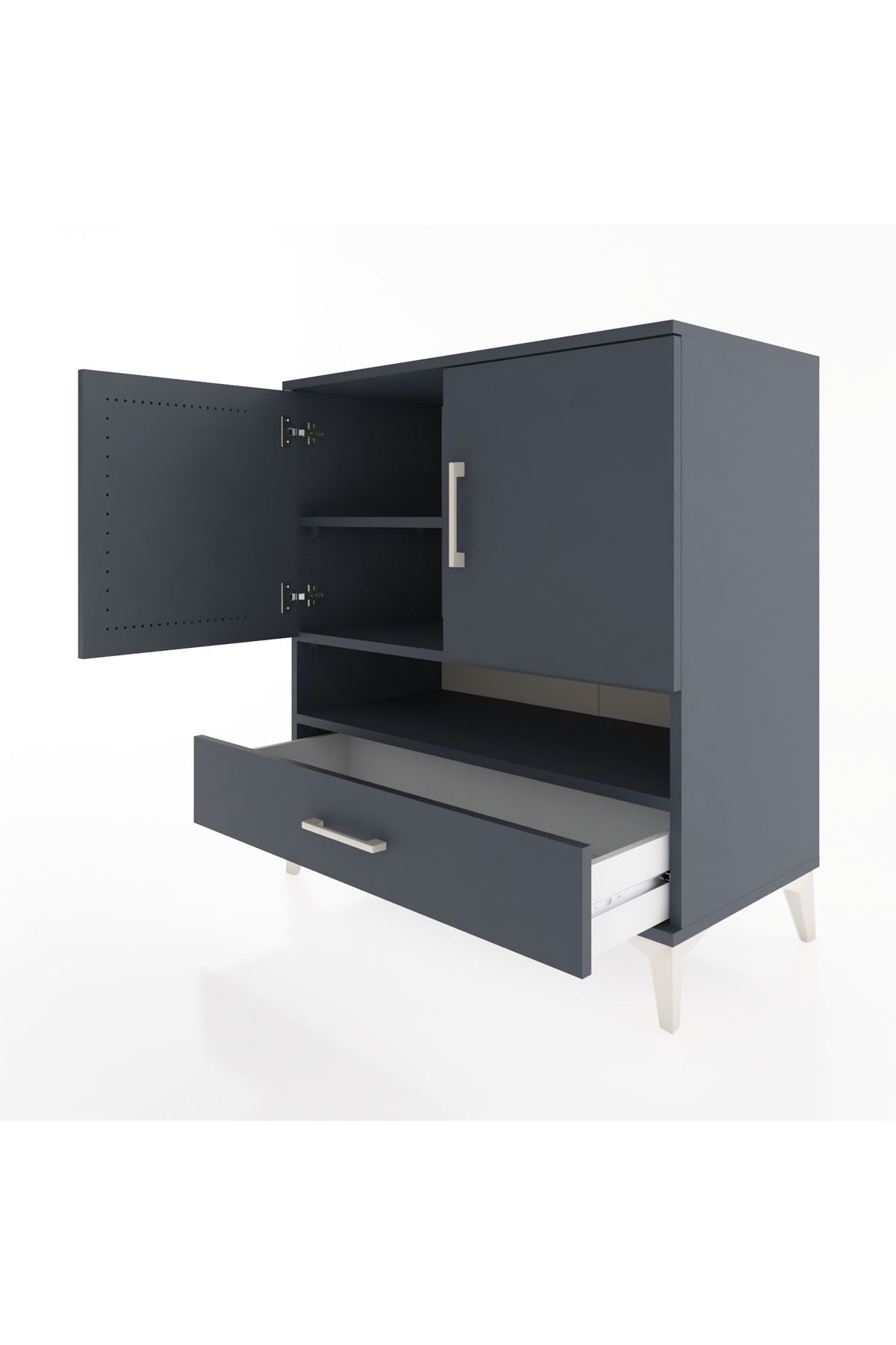 Hyperion Şifonyer 3 Raflı Tek Çekmeceli 2 Kapaklı 88x44x96 Antrasit-Antrasit