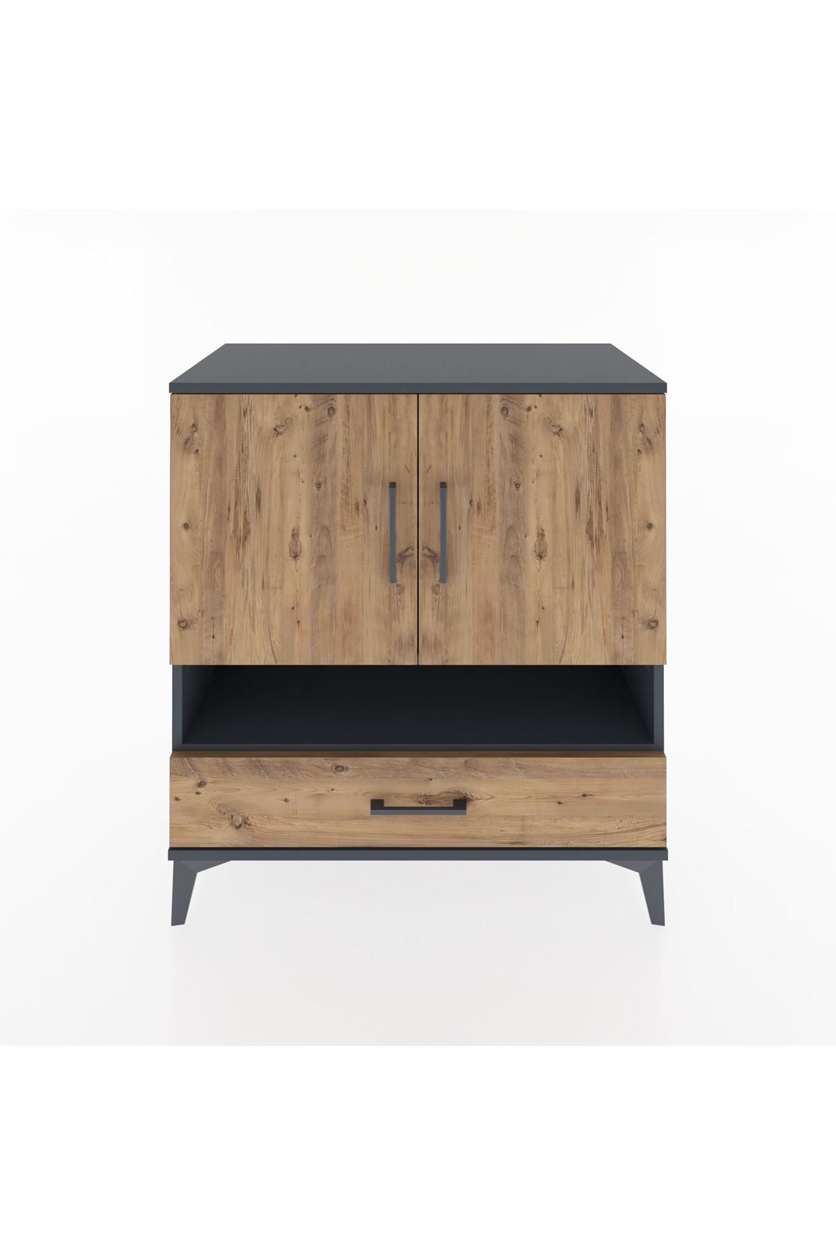 Hyperion Şifonyer 3 Raflı Tek Çekmeceli 2 Kapaklı 88x44x96 Antrasit-Çam