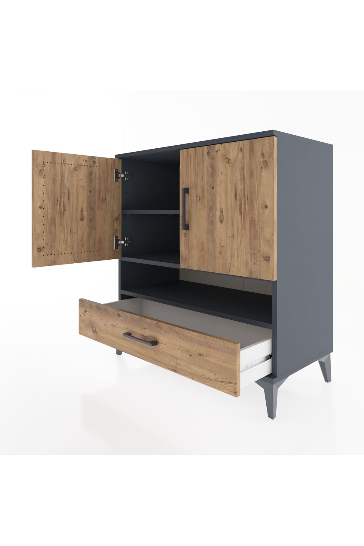 Hyperion Şifonyer 3 Raflı Tek Çekmeceli 2 Kapaklı 88x44x96 Antrasit-Çam