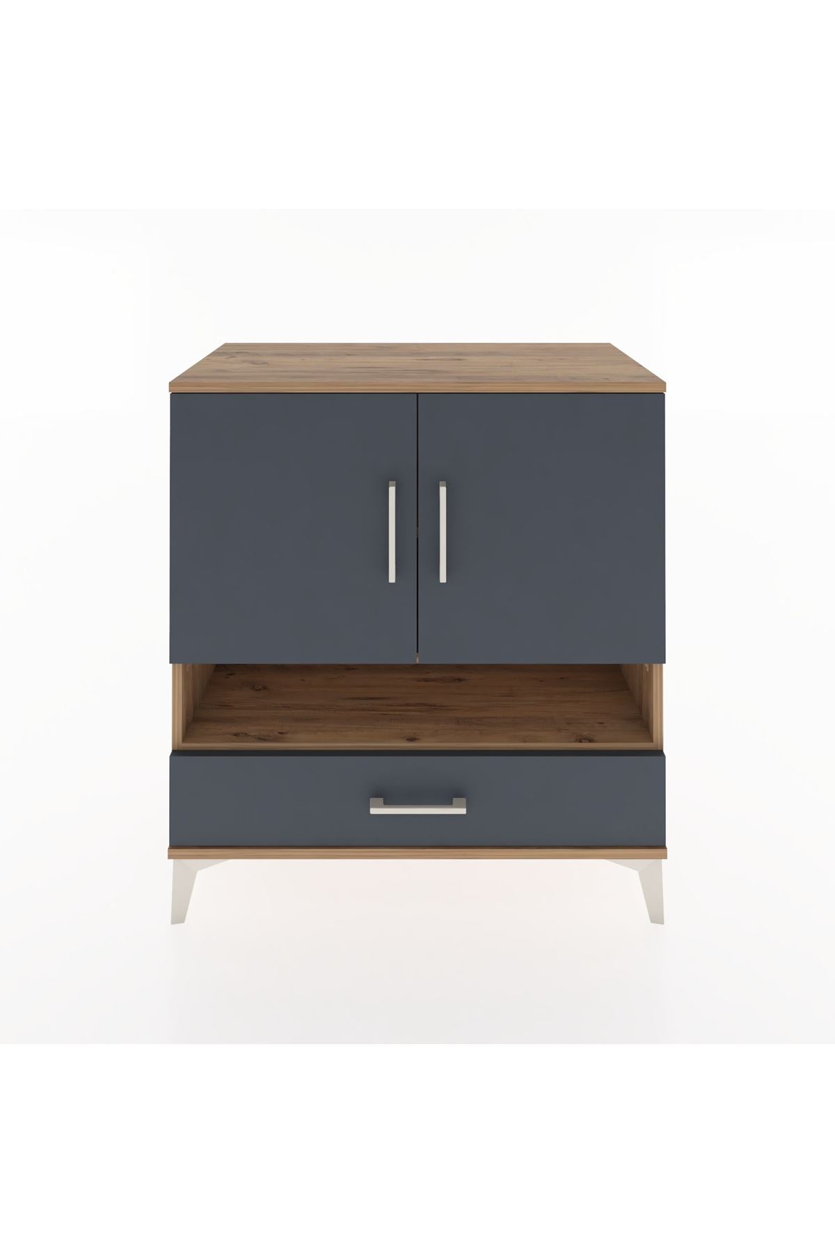 Hyperion Şifonyer 3 Raflı Tek Çekmeceli 2 Kapaklı 88x44x96 Çam-Antrasit