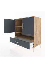 Hyperion Şifonyer 3 Raflı Tek Çekmeceli 2 Kapaklı 88x44x96 Çam-Antrasit