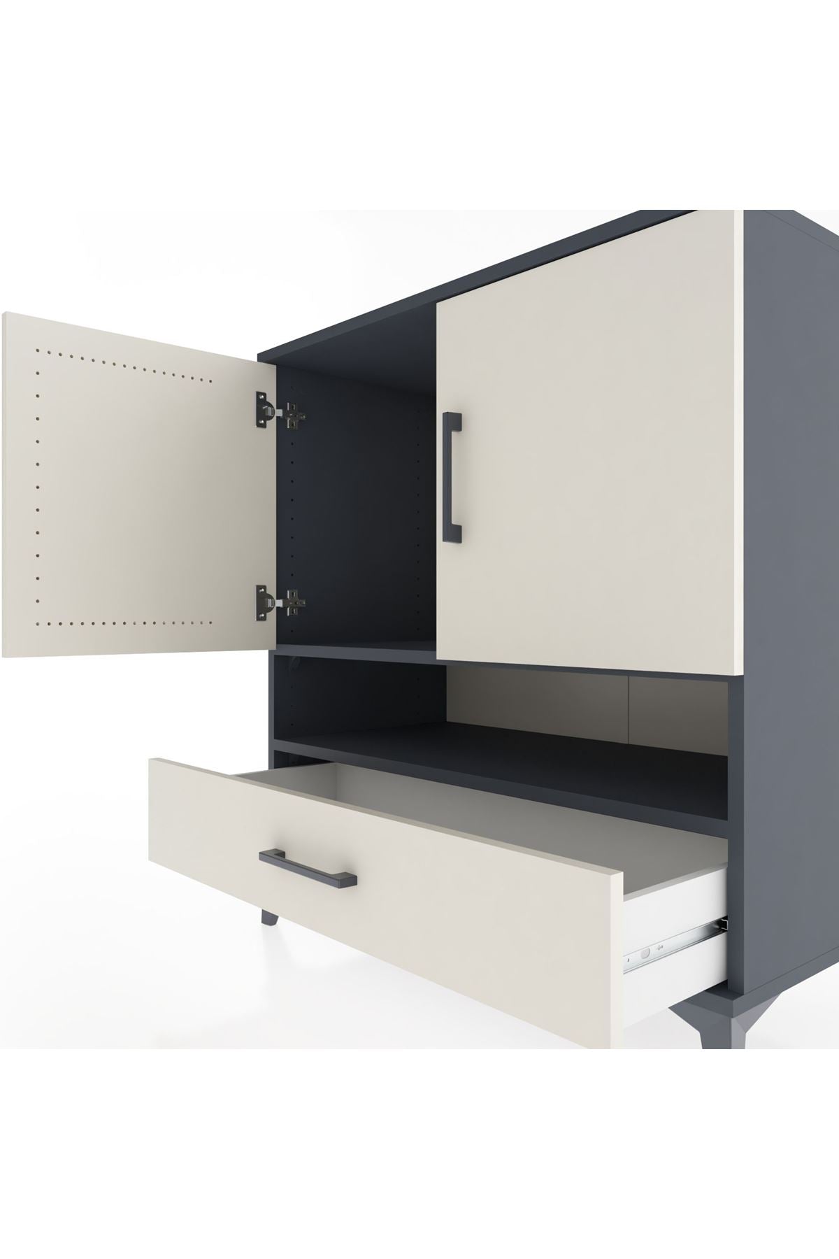 Hyperion Şifonyer 2 Raflı Tek Çekmeceli 2 Kapaklı 88x44x96 Antrasit-Aytaşı