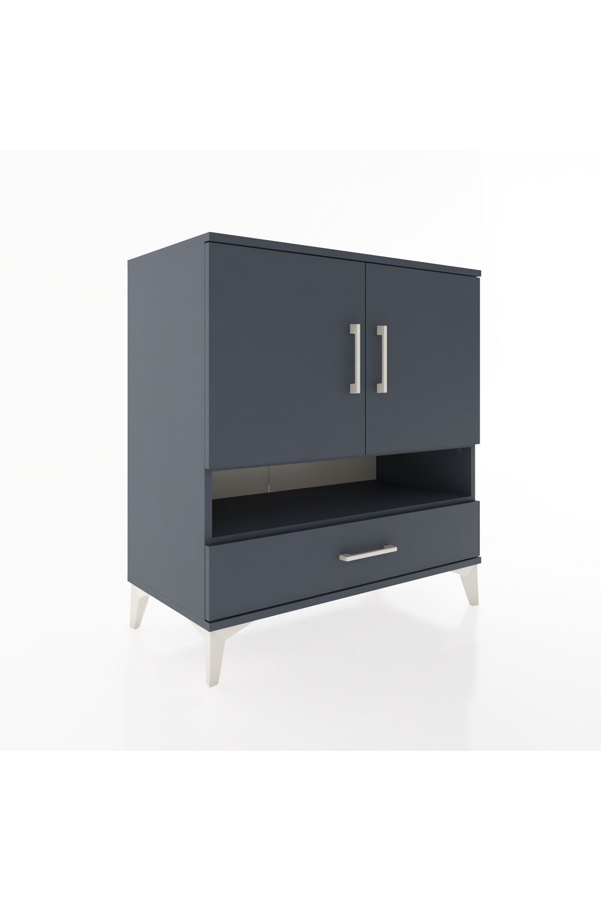 Hyperion Şifonyer 2 Raflı Tek Çekmeceli 2 Kapaklı 88x44x96 Antrasit-Antrasit