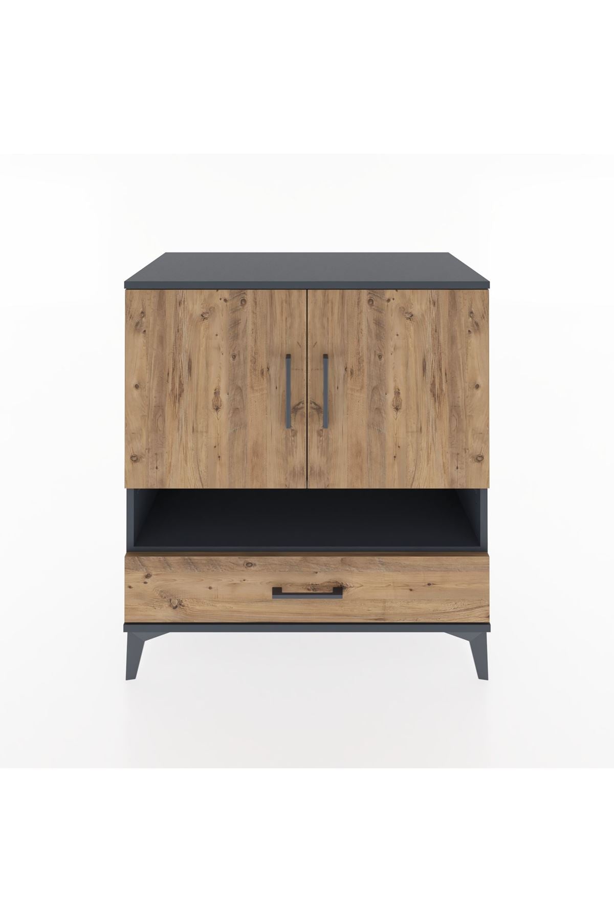 Hyperion Şifonyer 2 Raflı Tek Çekmeceli 2 Kapaklı 88x44x96 Antrasit-Çam