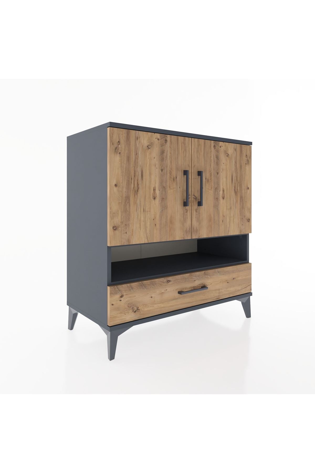 Hyperion Şifonyer 2 Raflı Tek Çekmeceli 2 Kapaklı 88x44x96 Antrasit-Çam