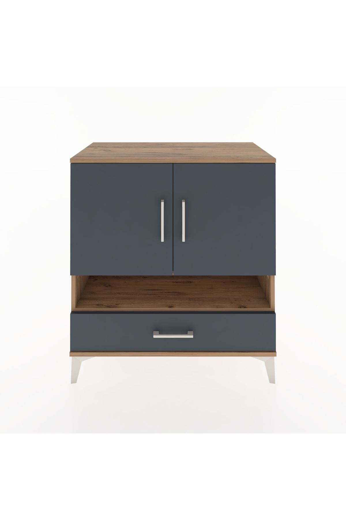 Hyperion Şifonyer 2 Raflı Tek Çekmeceli 2 Kapaklı 88x44x96 Çam-Antrasit