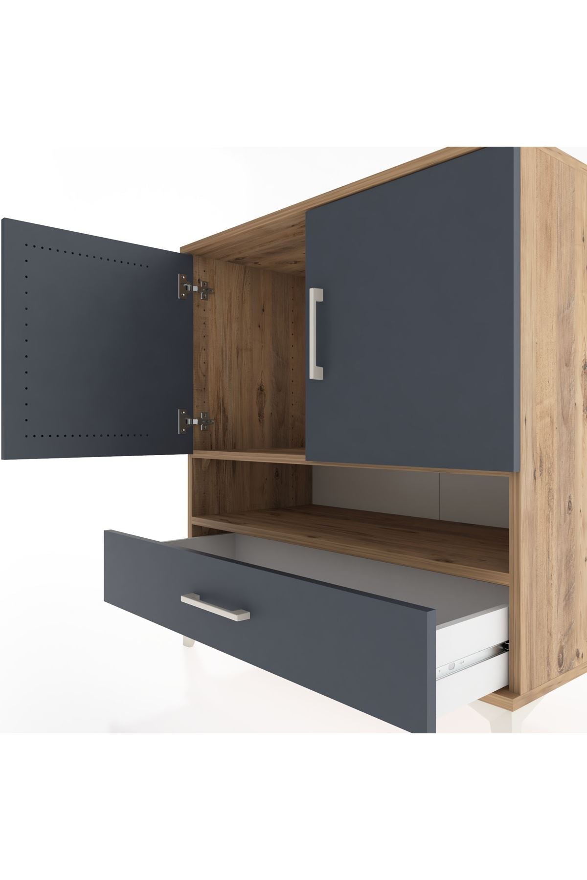 Hyperion Şifonyer 2 Raflı Tek Çekmeceli 2 Kapaklı 88x44x96 Çam-Antrasit