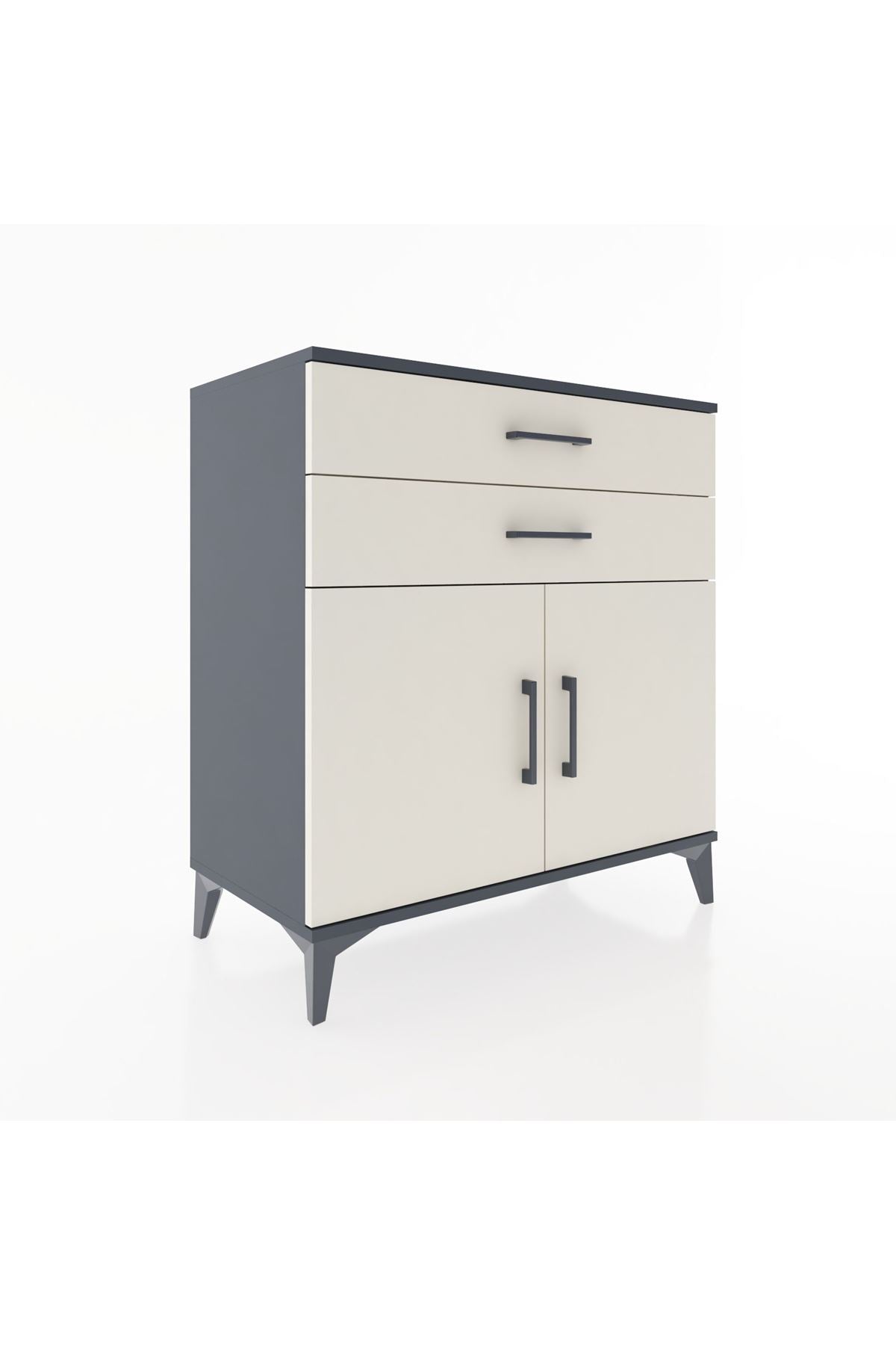 Hyperion Şifonyer 2 Raflı 2 Çekmeceli 2 Kapaklı 88x44x96 Antrasit-Aytaşı