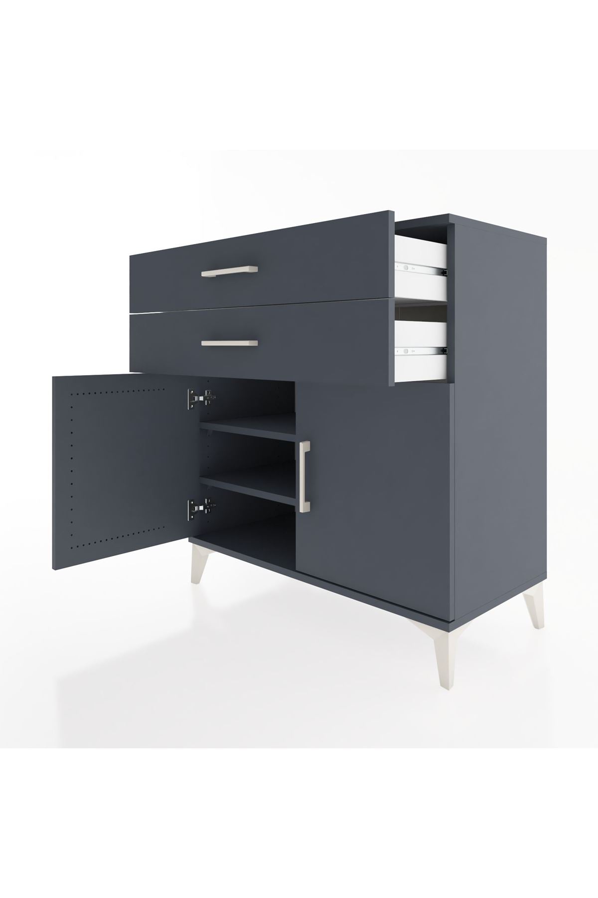 Hyperion Şifonyer 2 Raflı 2 Çekmeceli 2 Kapaklı 88x44x96 Antrasit-Antrasit
