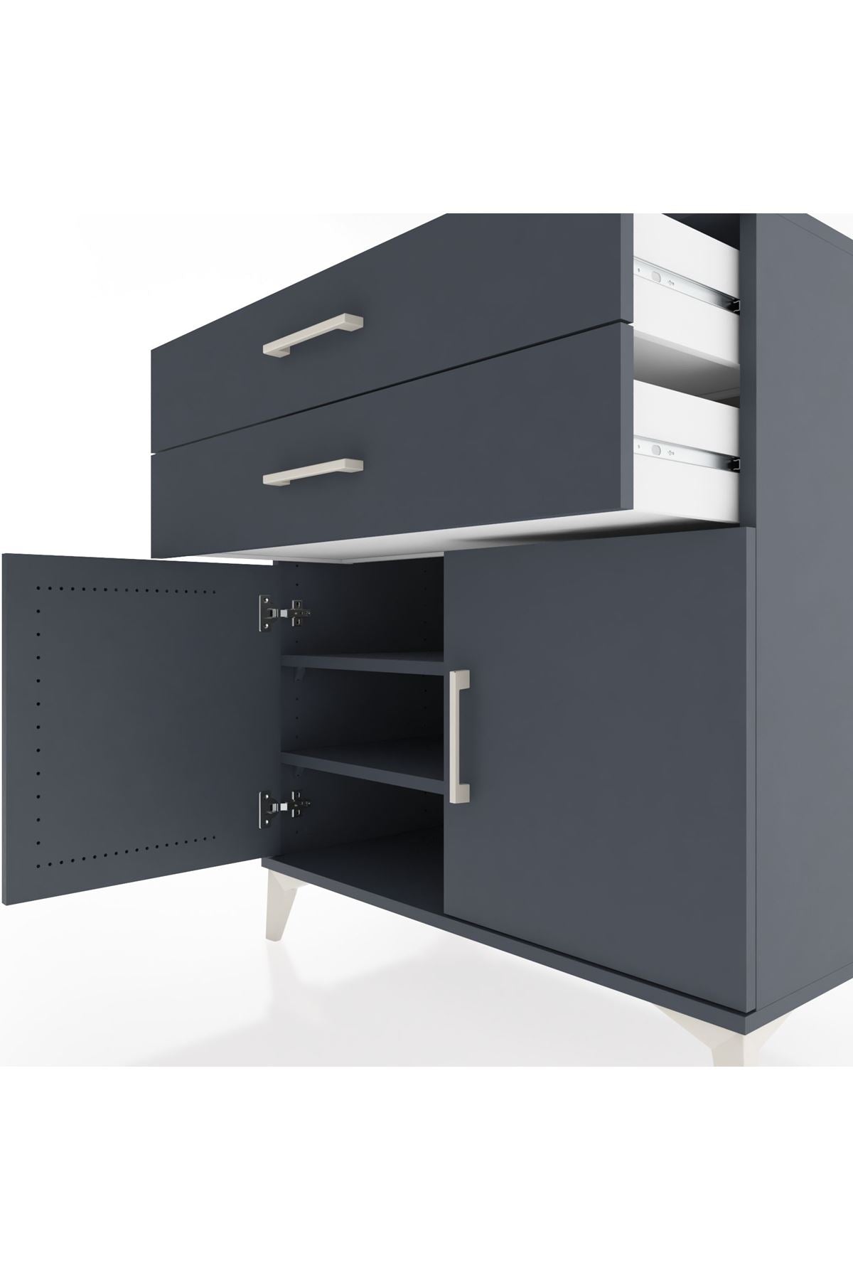 Hyperion Şifonyer 2 Raflı 2 Çekmeceli 2 Kapaklı 88x44x96 Antrasit-Antrasit