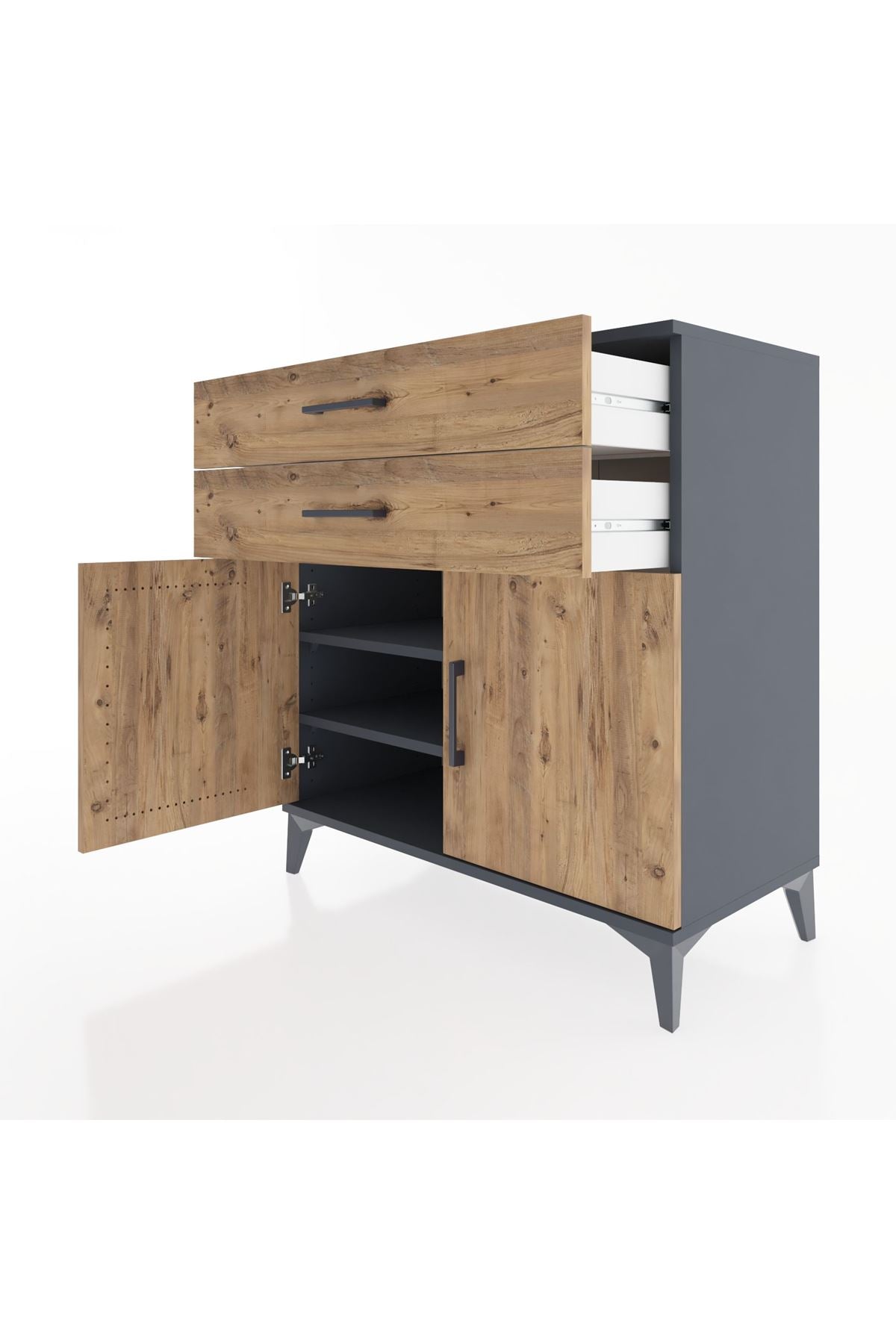 Hyperion Şifonyer 2 Raflı 2 Çekmeceli 2 Kapaklı 88x44x96 Antrasit-Çam