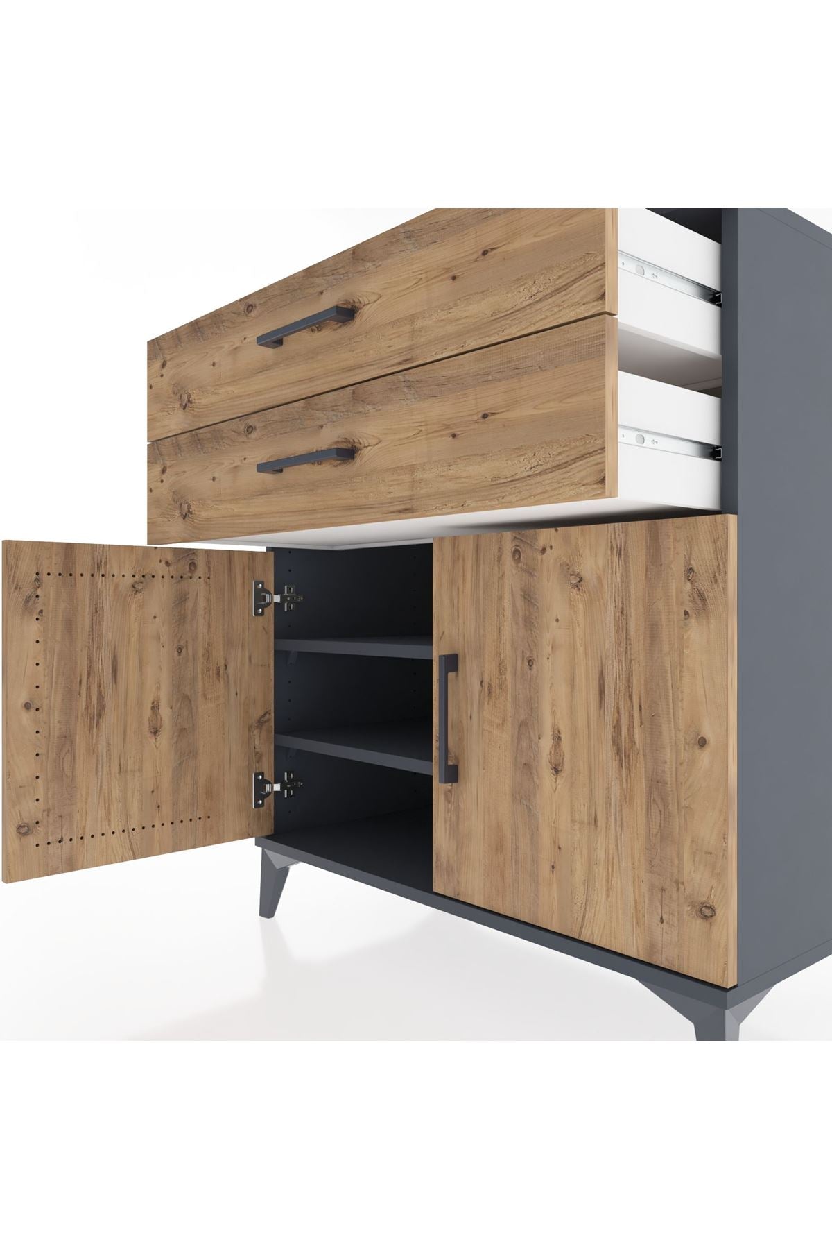 Hyperion Şifonyer 2 Raflı 2 Çekmeceli 2 Kapaklı 88x44x96 Antrasit-Çam