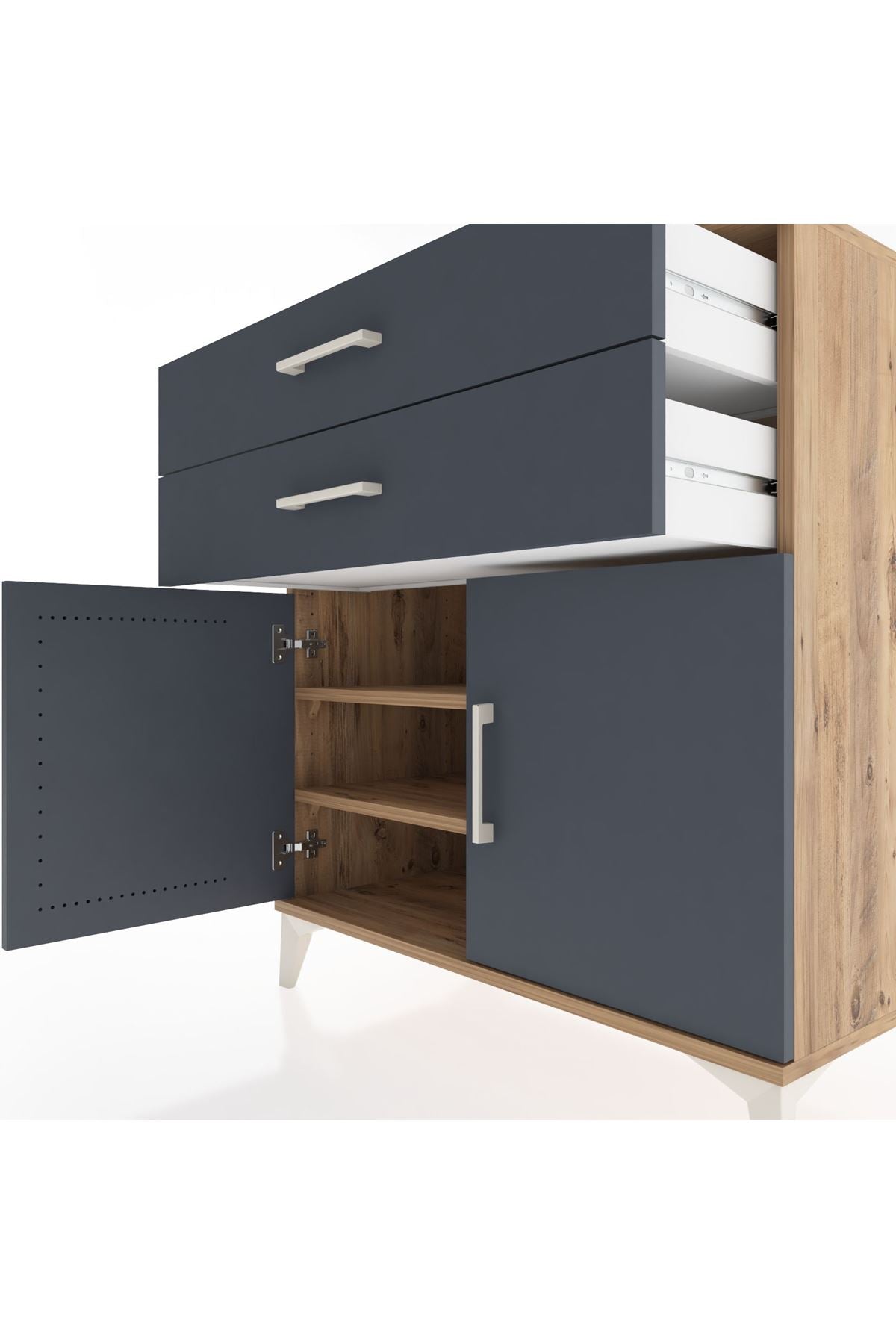 Hyperion Şifonyer 2 Raflı 2 Çekmeceli 2 Kapaklı 88x44x96 Çam-Antrasit