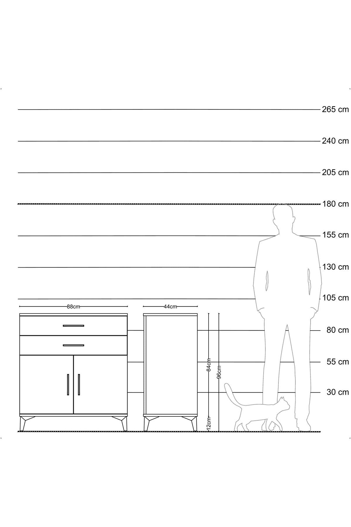 Hyperion Şifonyer 2 Raflı 2 Çekmeceli 2 Kapaklı 88x44x96 Çam-Antrasit