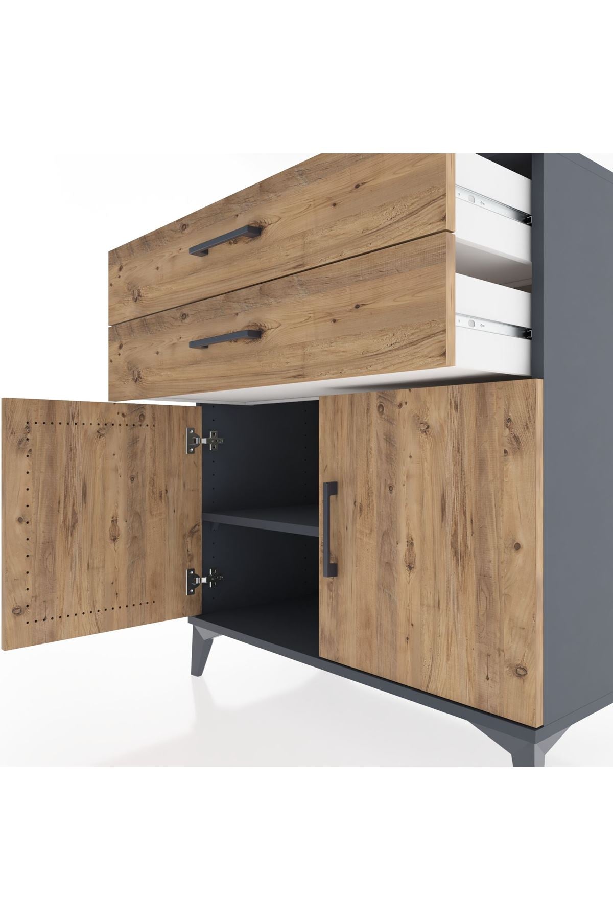 Hyperion Şifonyer Tek Raflı 2 Çekmeceli 2 Kapaklı 88x44x96 Antrasit-Çam