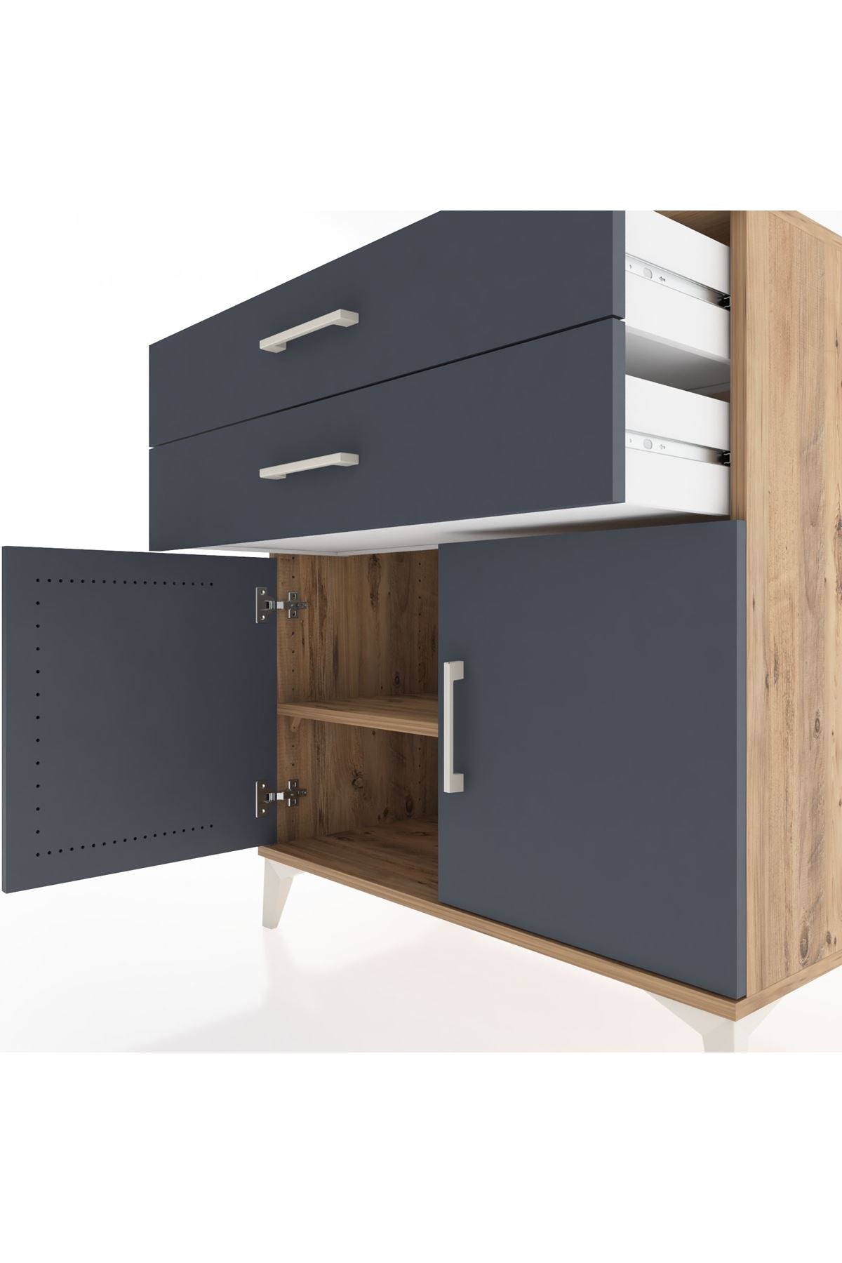 Hyperion Şifonyer Tek Raflı 2 Çekmeceli 2 Kapaklı 88x44x96 Çam-Antrasit