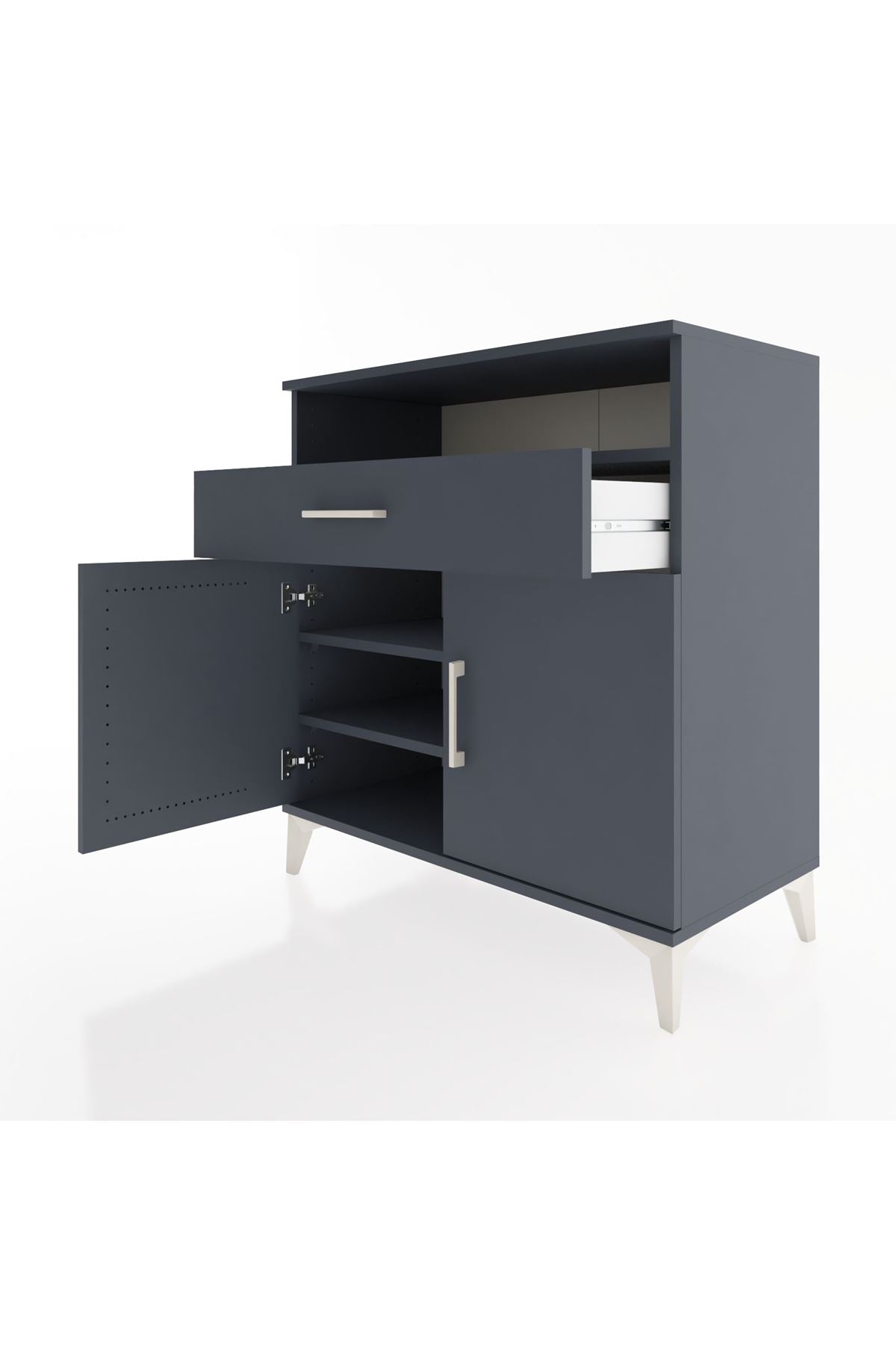 Hyperion Şifonyer 2 Raflı Tek Çekmeceli 2 Kapaklı 88x44x96 Antrasit-Antrasit