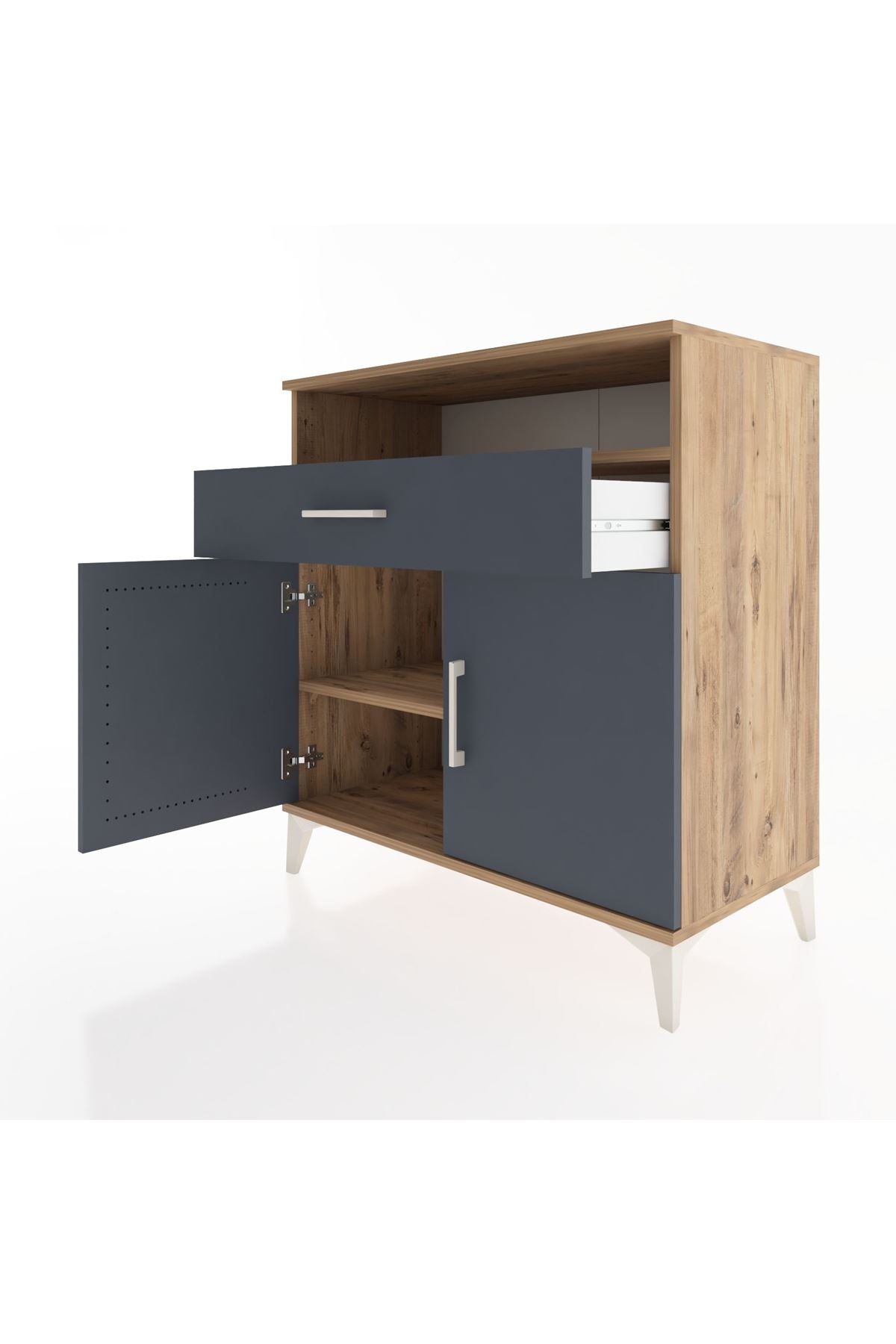 Hyperion Şifonyer Tek Raflı Tek Çekmeceli 2 Kapaklı 88x44x96 Çam-Antrasit